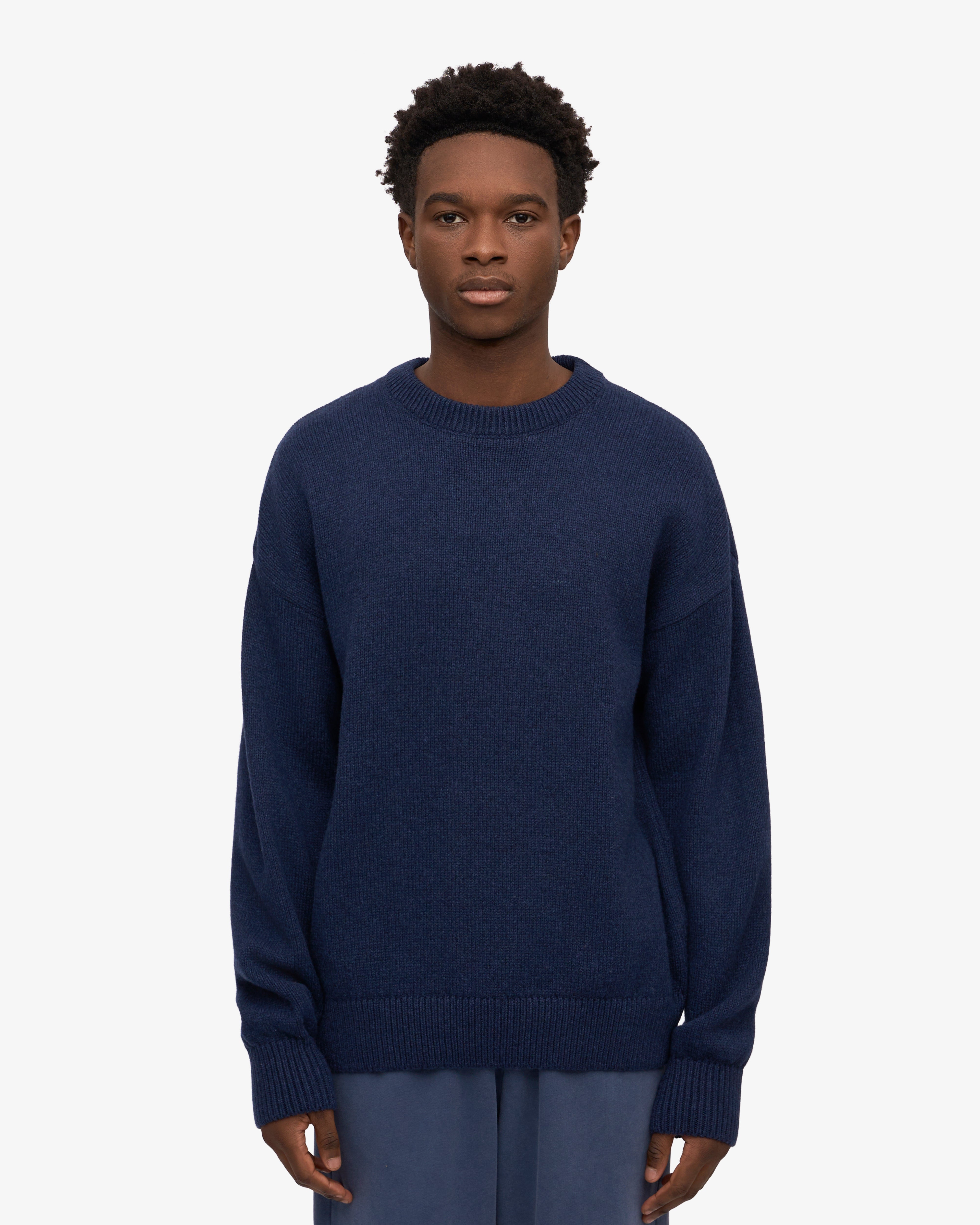 Premium Oversized Merino Wool Crew Neck Sweater - Soft Warm Winter Pullover for Women & Men - Marine Blue - Perfect for Casual Outfits, Office Wear & Cozy Home Relaxation