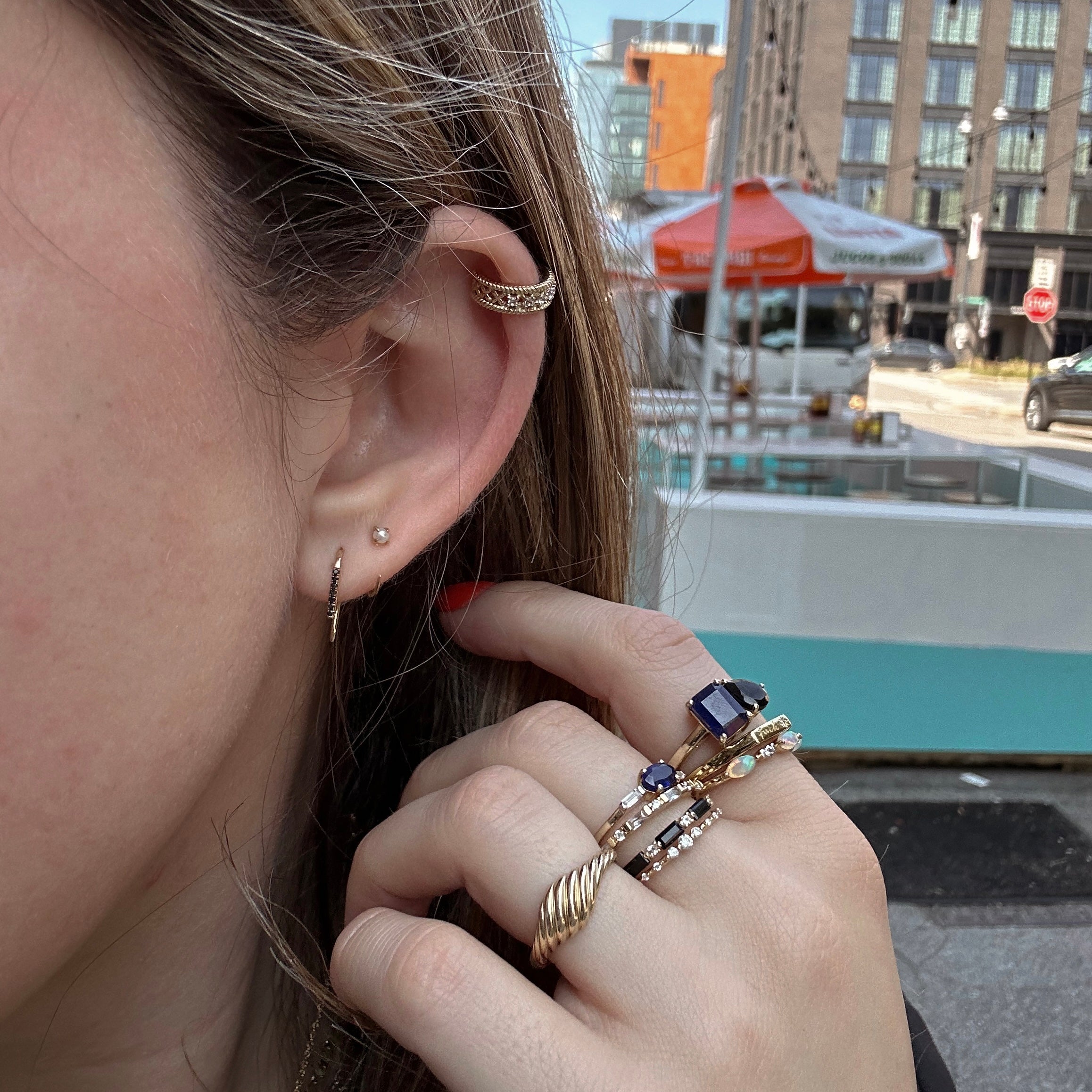 Solid Gold Black Diamond Open Ear Huggers - Elegant & Hypoallergenic Earrings for Women | Perfect for Parties, Weddings & Everyday Wear