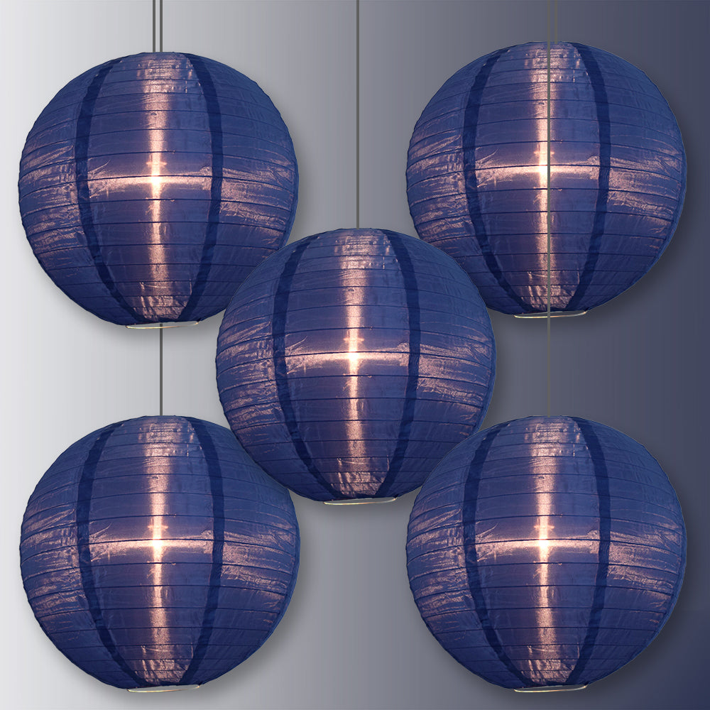 5 Pack Navy Blue Shimmering Nylon Lanterns - 12