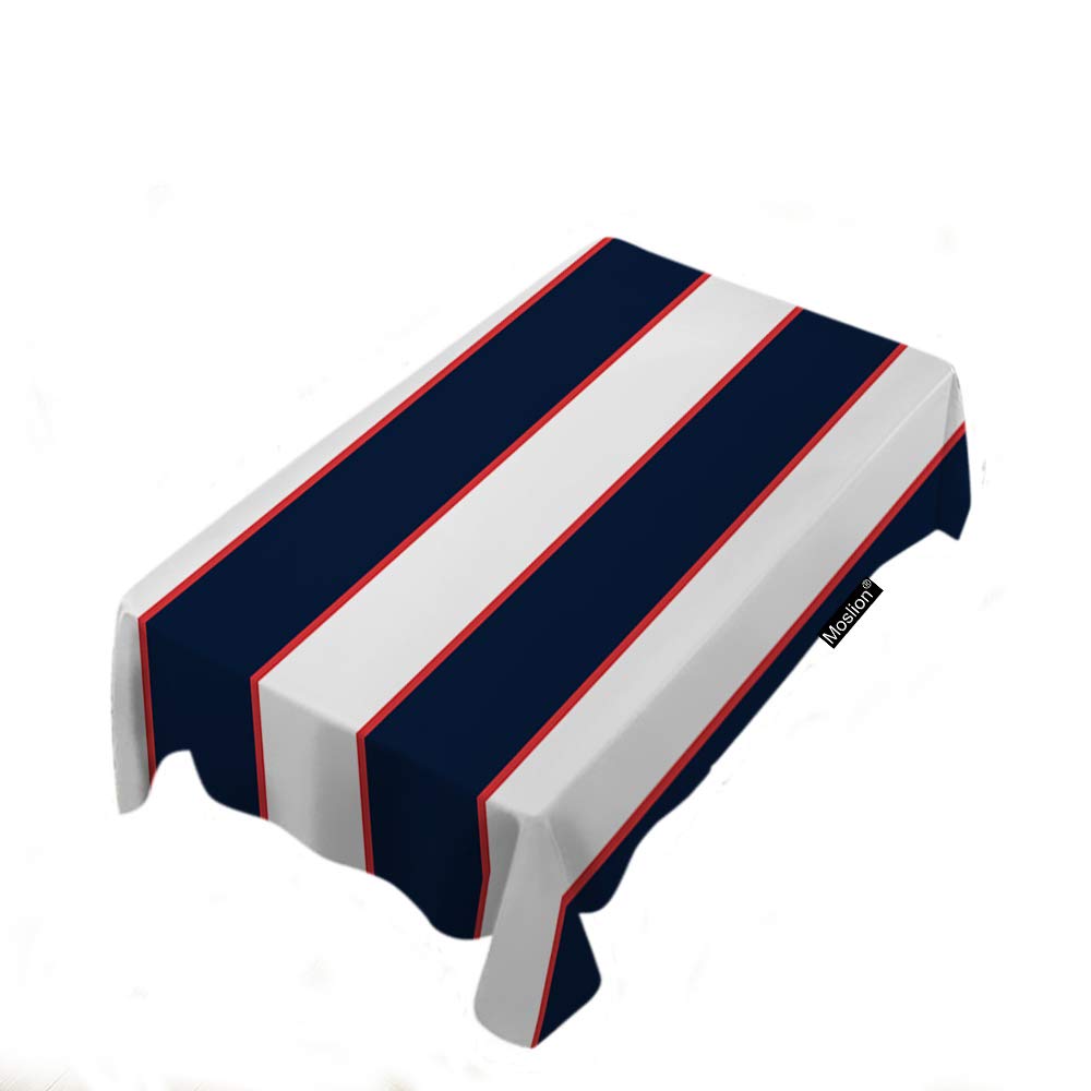 Moslion Nautical Striped Tablecloth - Red Navy White Horizontal Stripes Rectangle Polyester Table Cover (52x70 Inch) for Kitchen, Dining, Picnic & BBQ Parties | Waterproof & Wrinkle-Resistant