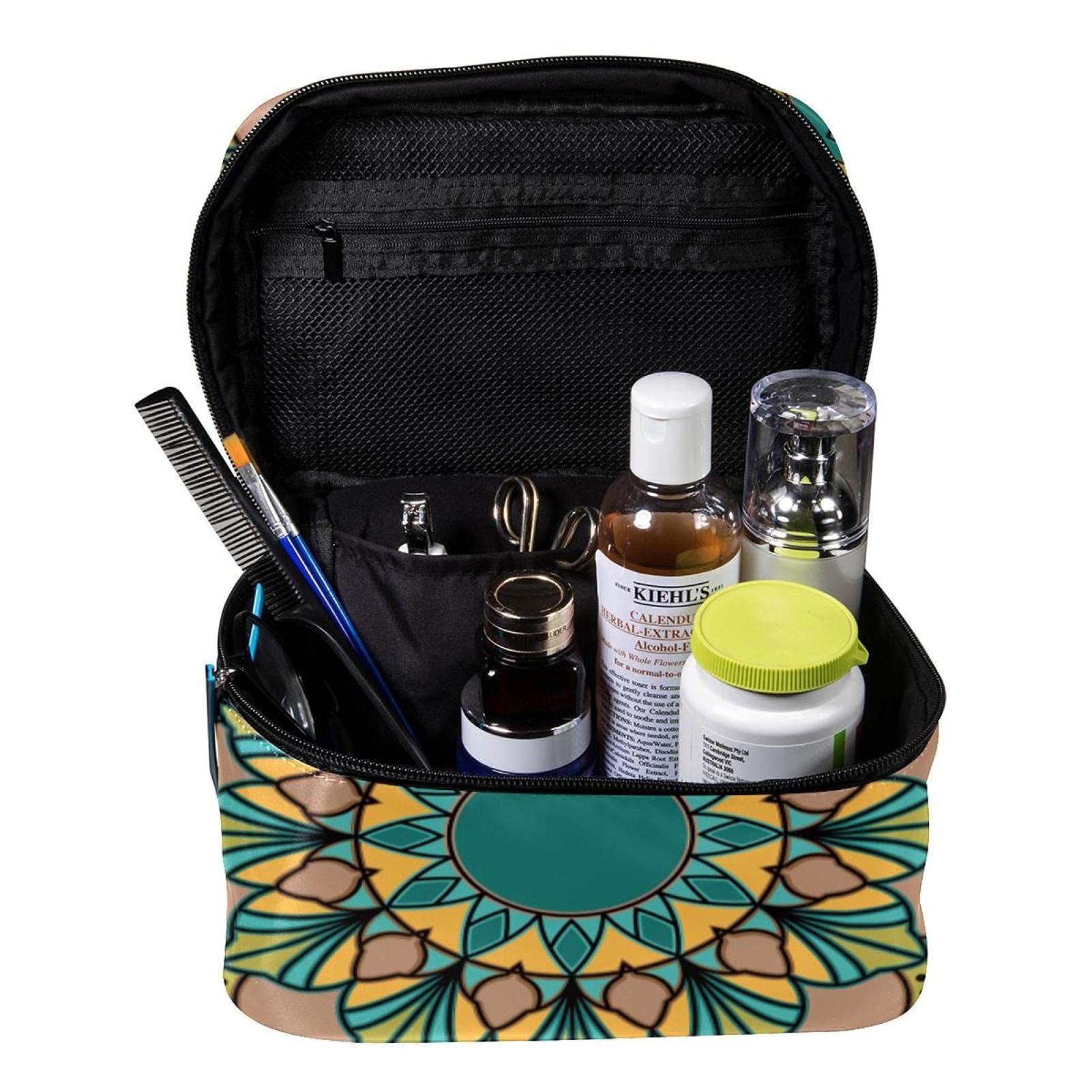 Boho Floral Travel Makeup Bag for Women - Large Mandala Cosmetic Organizer with Zipper, Green Toiletry Pouch for Girls | Perfect for Vacation, Gym & Daily Essentials Storage