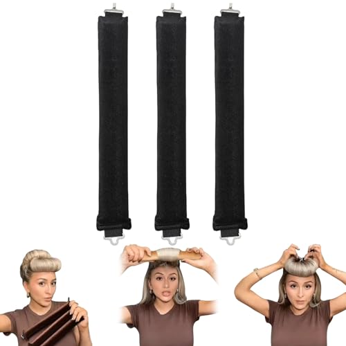 3Pcs Satin Heatless Hair Rollers Set for Overnight Curls - No Heat Curling Rods & Headband for Soft Waves | Perfect for Sleeping, Travel & Damage-Free Styling (Black)