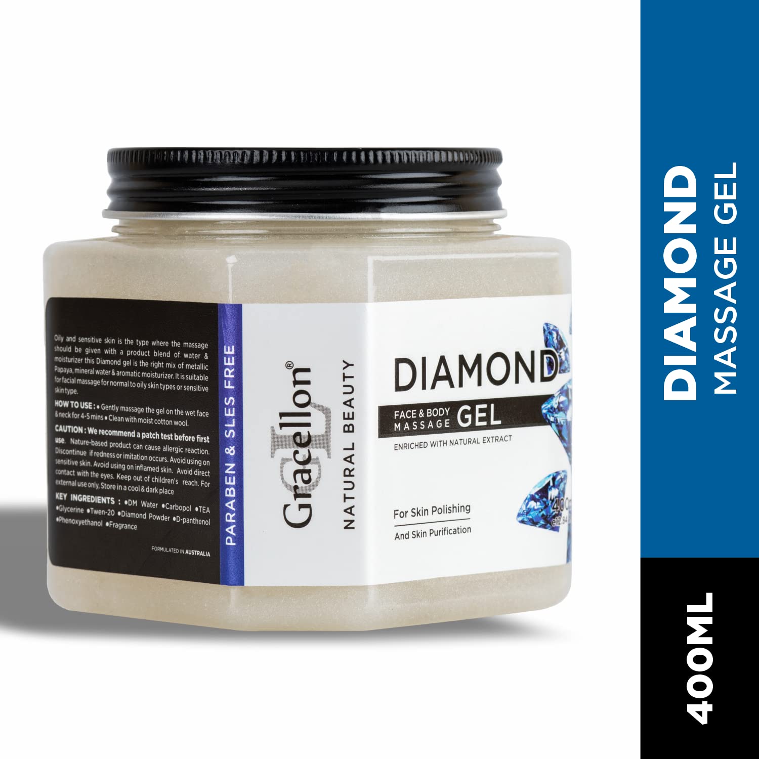 Gracellon Diamond Face & Body Massage Gel - Hydrating & Nourishing Skin Care for Dry Skin, Paraben & SLES Free - Perfect for Spa, Home Relaxation & Post-Workout Recovery