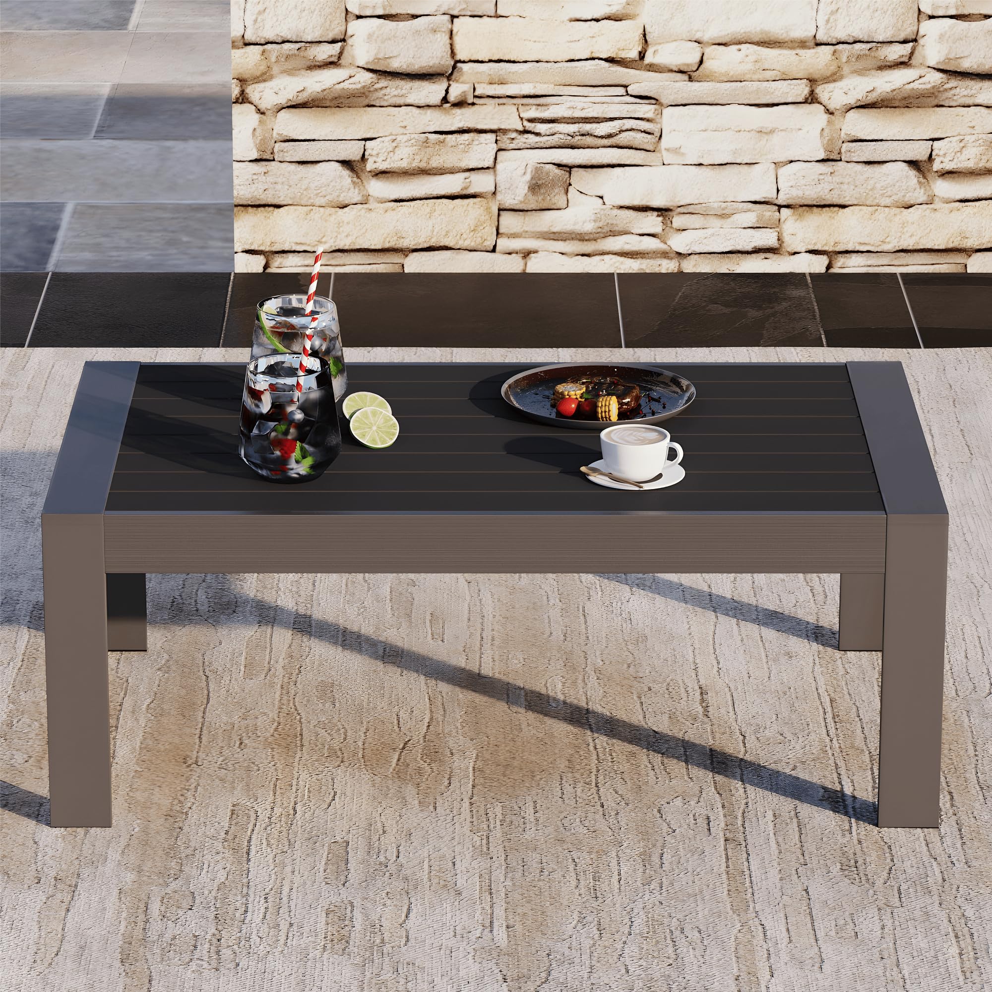 Solaste Aluminum Outdoor Coffee Table - All-Weather Rectangle Metal Patio Table for Balcony, Garden, Indoor & Outdoor Use - Durable Dark Grey Furniture - Perfect for Backyard, Poolside & Deck Relaxation