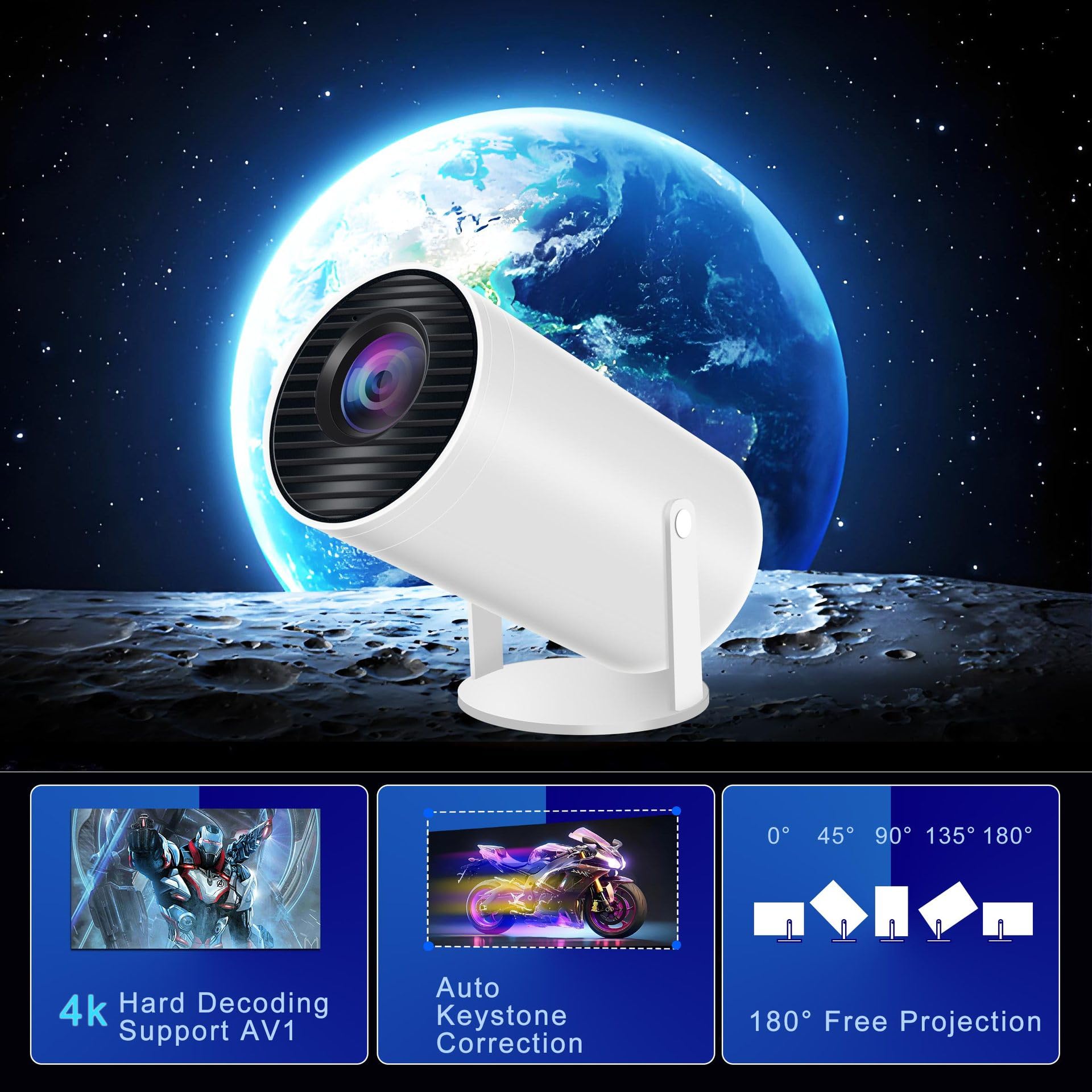 Portable 4K Mini Projector for iPhone Android - Wireless Home Theater Ceiling Projector with 37000+ Built-in Games | Perfect for Outdoor Movies, Gaming & Home Entertainment