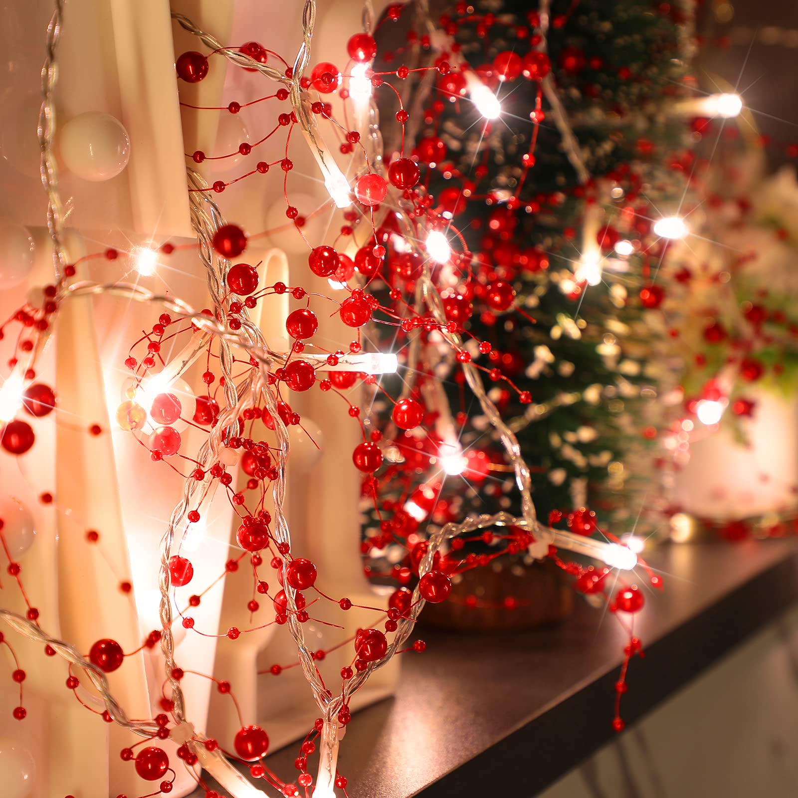 Baquler 16 Ft Battery Powered Christmas String Lights - Mini Fairy Lights with Artificial Berry Beads for Holiday Decor (Red) | Perfect for Christmas Tree, Wedding, Party, Yard, and Indoor/Outdoor Decorations