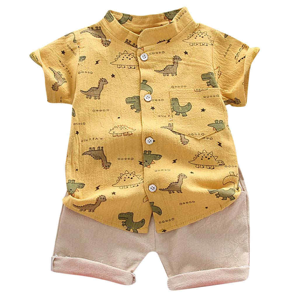 **Dinosaur Print Toddler Boys Summer Outfit - 2-Piece Short Sleeve T-Shirt & Shorts Set for Playtime, Daycare & Outdoor Adventures**