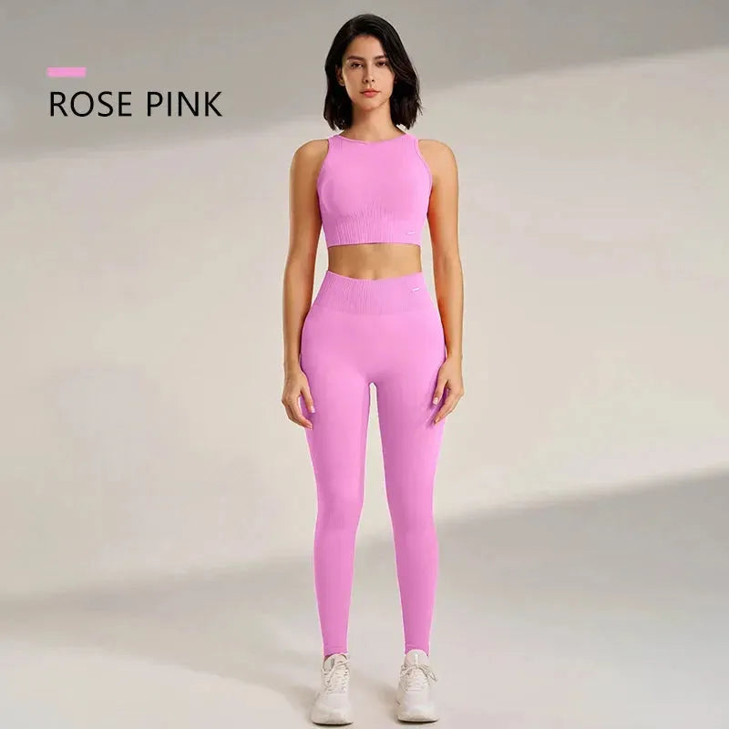 Women's High Waisted Yoga Pants & Seamless Workout Top Set - 2 Piece Breathable Fitness Outfit for Yoga, Gym & Running | Comfortable Exercise Clothes for Women