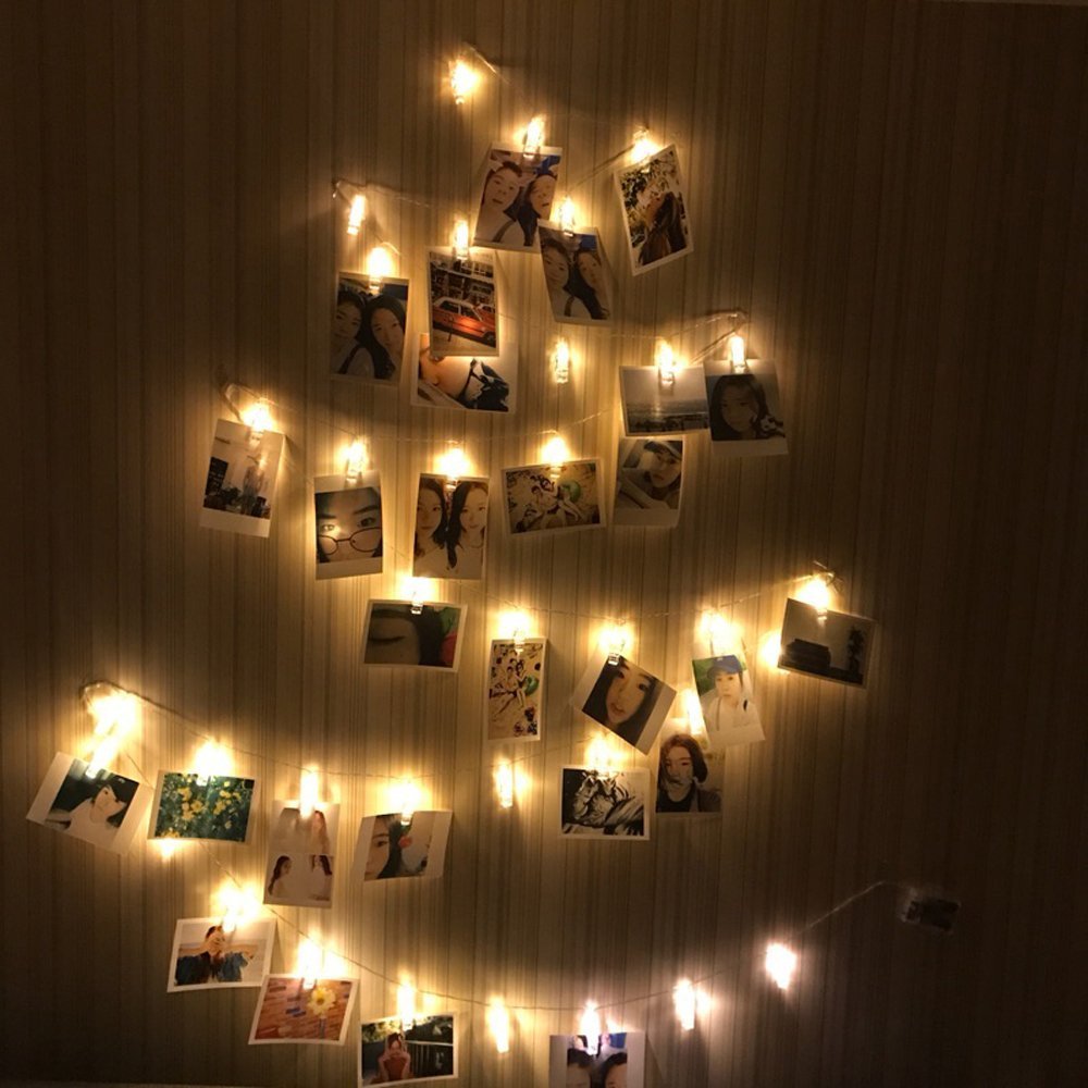 AOSTAR 20 LED Battery Operated Fairy String Lights - 10FT Warm White Photo Clip Lights for Bedroom Decor, Teen Girls Room, Thanksgiving Christmas Wedding Party Decorations - Perfect for Hanging Photos, Creating Cozy Atmosphere & Holiday Lighting