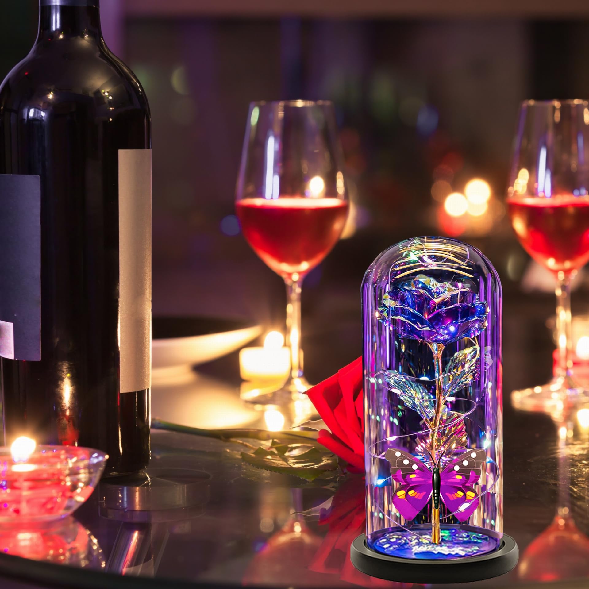 Galaxy Crystal Light Up Purple Rose in Glass Dome - Elegant Birthday Gift for Her, Mom, Grandma, Sister, Wife & Girlfriend | Romantic Home Decor, Anniversary Present & Special Occasion Gift Idea