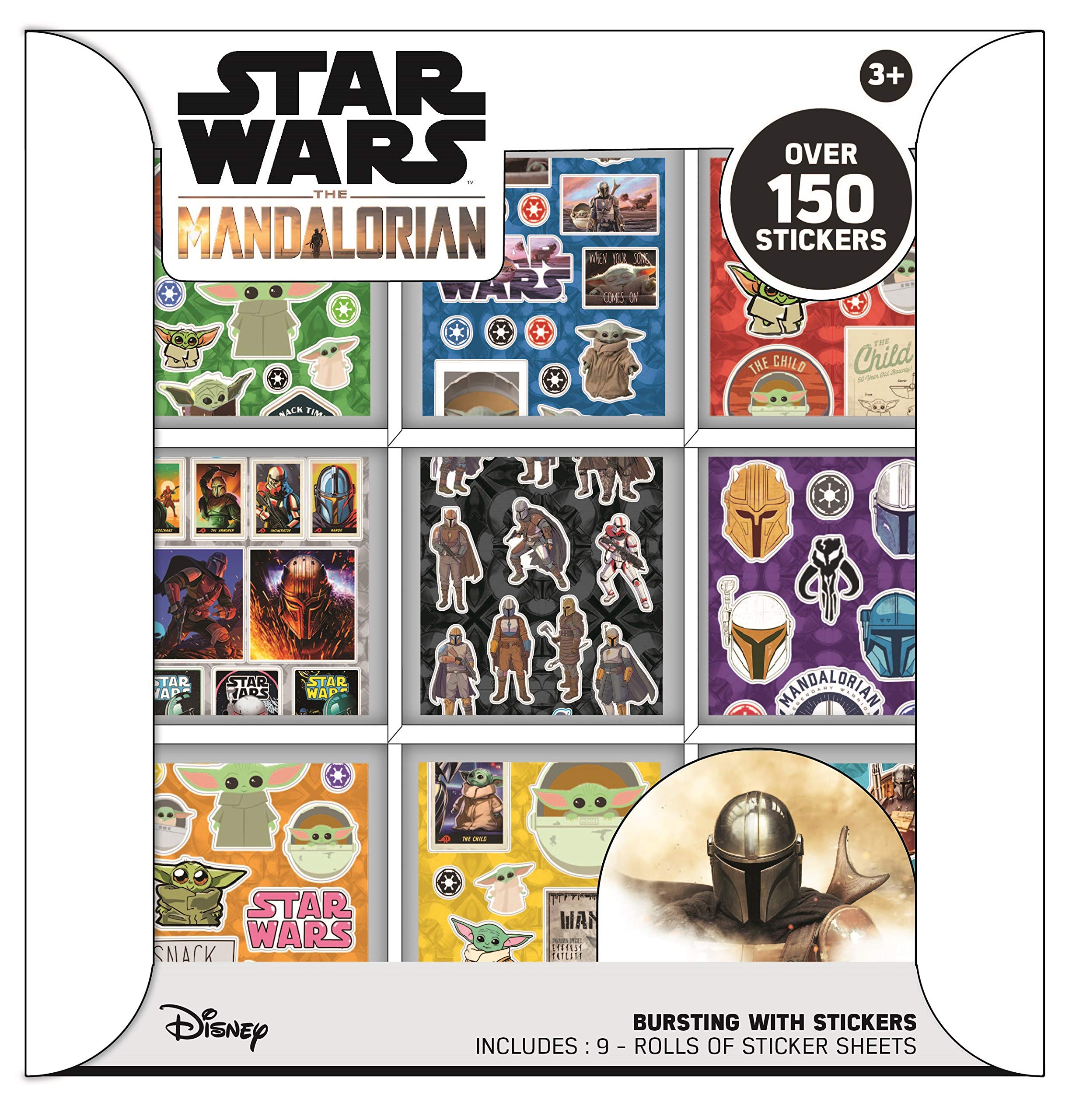 Baby Yoda Stickers Pack - 9 Rolls with 150+ Star Wars The Mandalorian Decals - Cute Grogu Vinyl Stickers for Laptops, Water Bottles & Scrapbooking - Multicolor (70729)