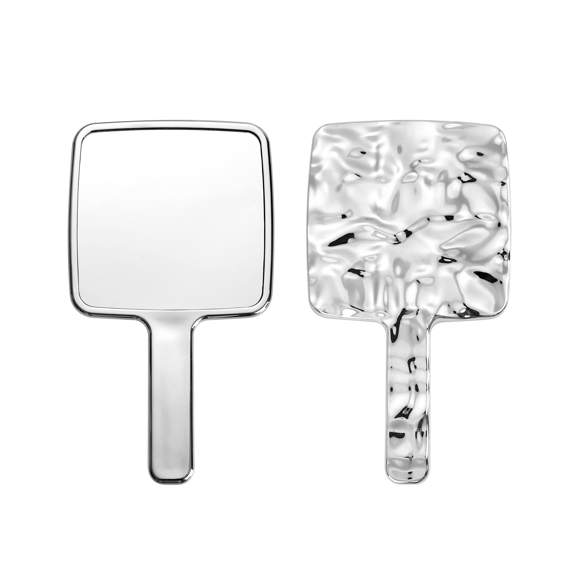 Electroplated Silver Square Handheld Mirror - 9 x 5.1 Inch Compact Makeup Mirror for Vanity, Travel & Professional Salon Use