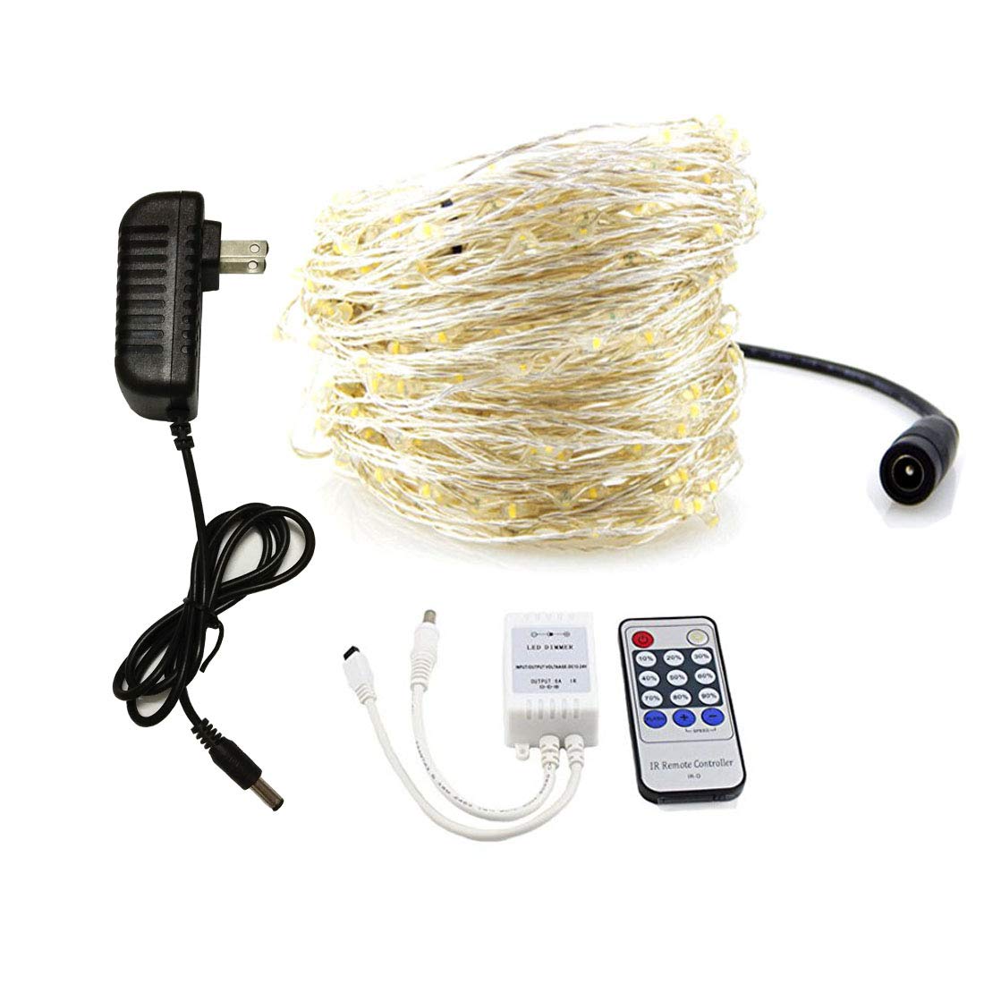 500 LED Starry Fairy Lights - 165ft (50M) Silver Coated Copper Wire String Lights with 12V Power Adapter & Remote Control (Warm White) - Perfect for Bedroom, Wedding, Party, Garden & Outdoor Decoration