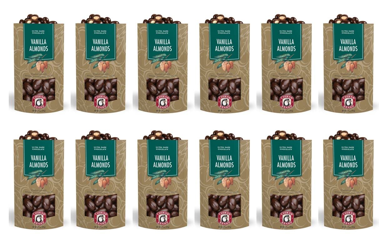 Premium Dark Chocolate Covered Vanilla Almonds - Gourmet Snack (12 Pack) | Healthy Treat for Parties, Gifts & Dessert Lovers