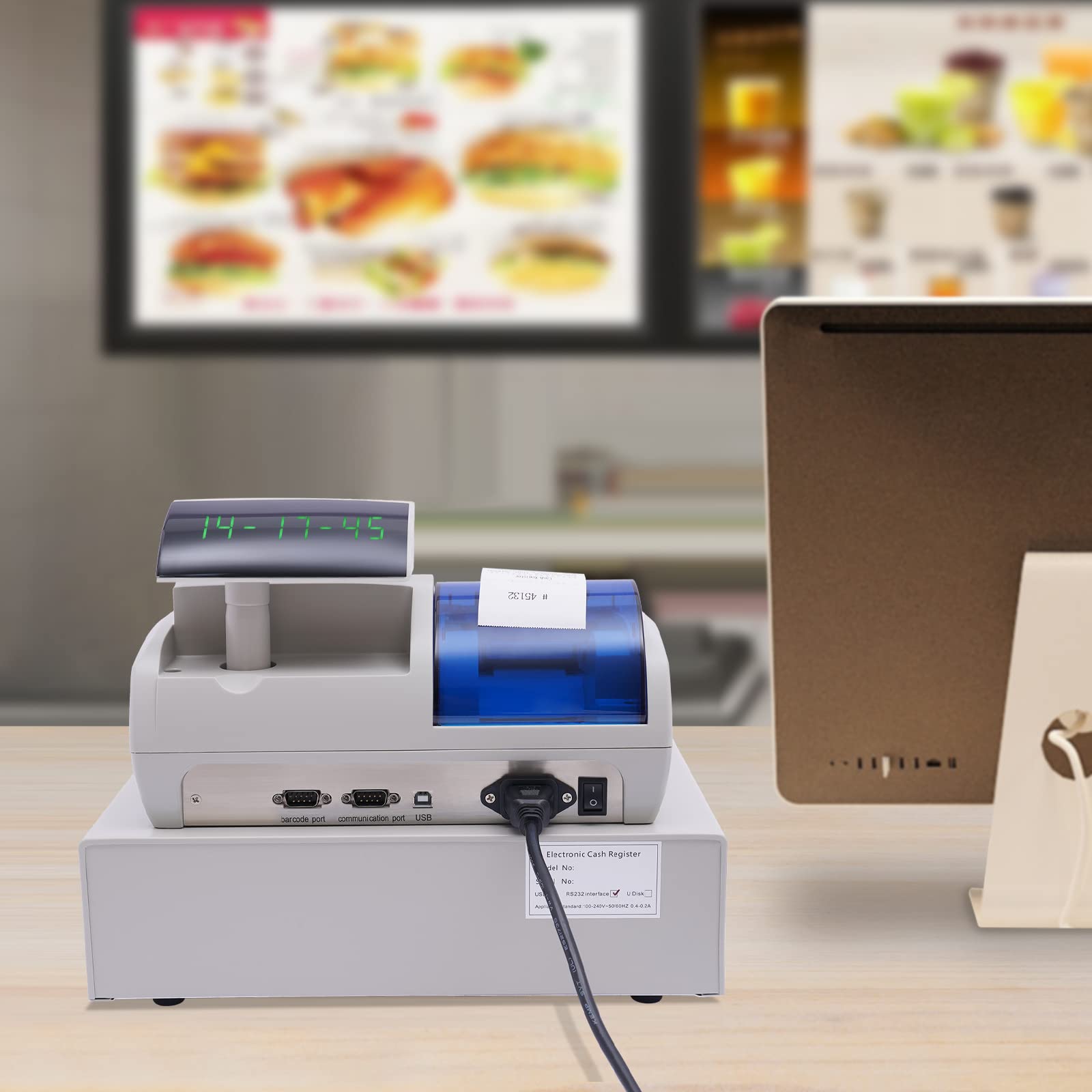Electronic Cash Register for Small Business - Retail Store & Restaurant POS System with LCD Display, Barcode Scanner, Receipt Printer & Money Drawer | Compatible with Price Scale | Perfect for Quick Checkout & Inventory Management