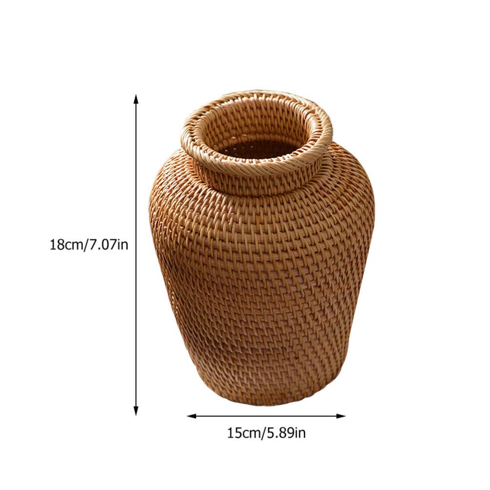 DOITOOL Rustic Woven Rattan Vase - Farmhouse Wicker Basket for Home Decor, Wedding Centerpiece & Kitchen Storage | Perfect for Dried Flowers, Farmhouse Style & Organizing Essentials