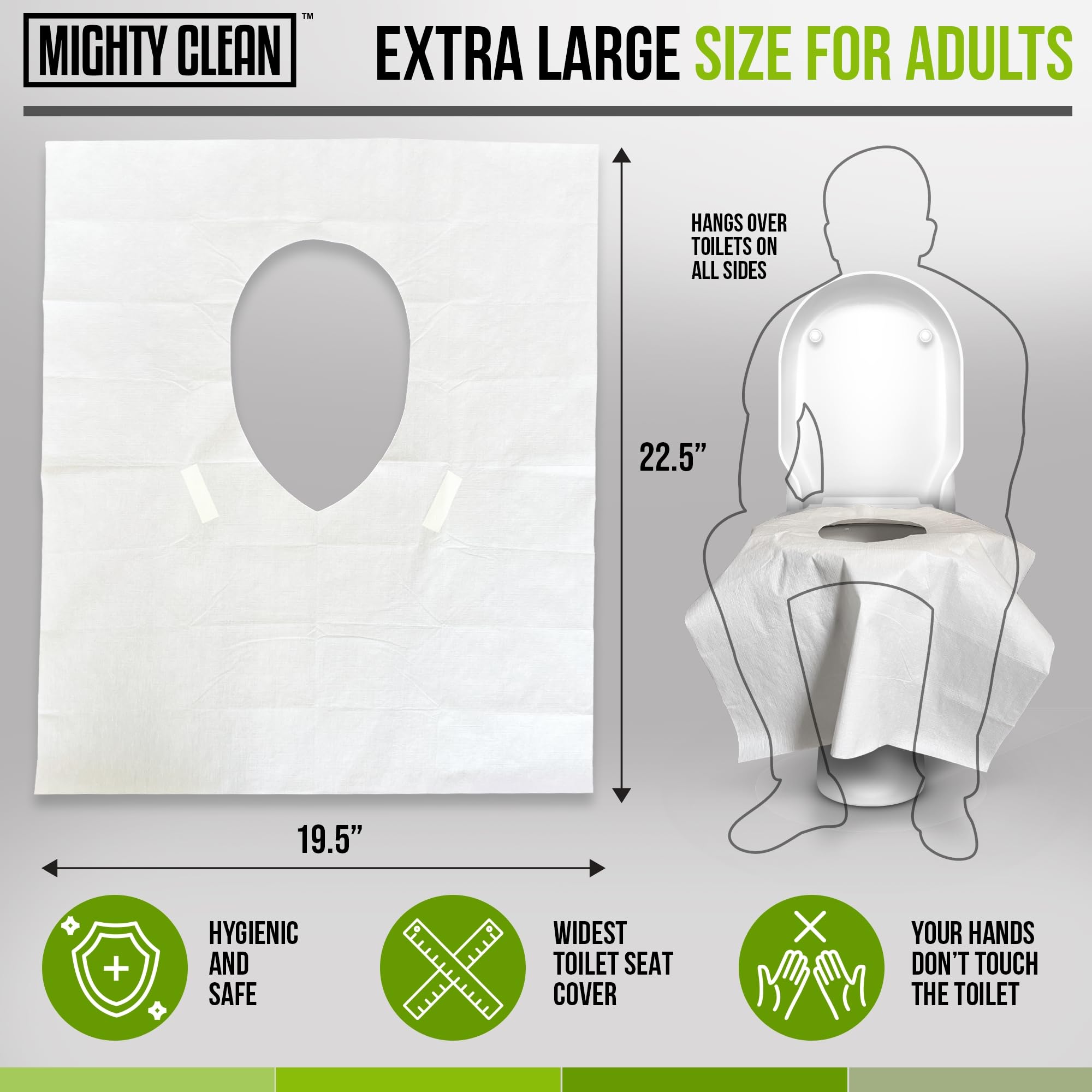 **Mighty Clean XL Disposable Toilet Seat Covers - 100% Waterproof, Individually Wrapped, Extra Wide for Adults & Kids (20 Count) - Perfect for Travel, Public Restrooms & Hygiene Protection**