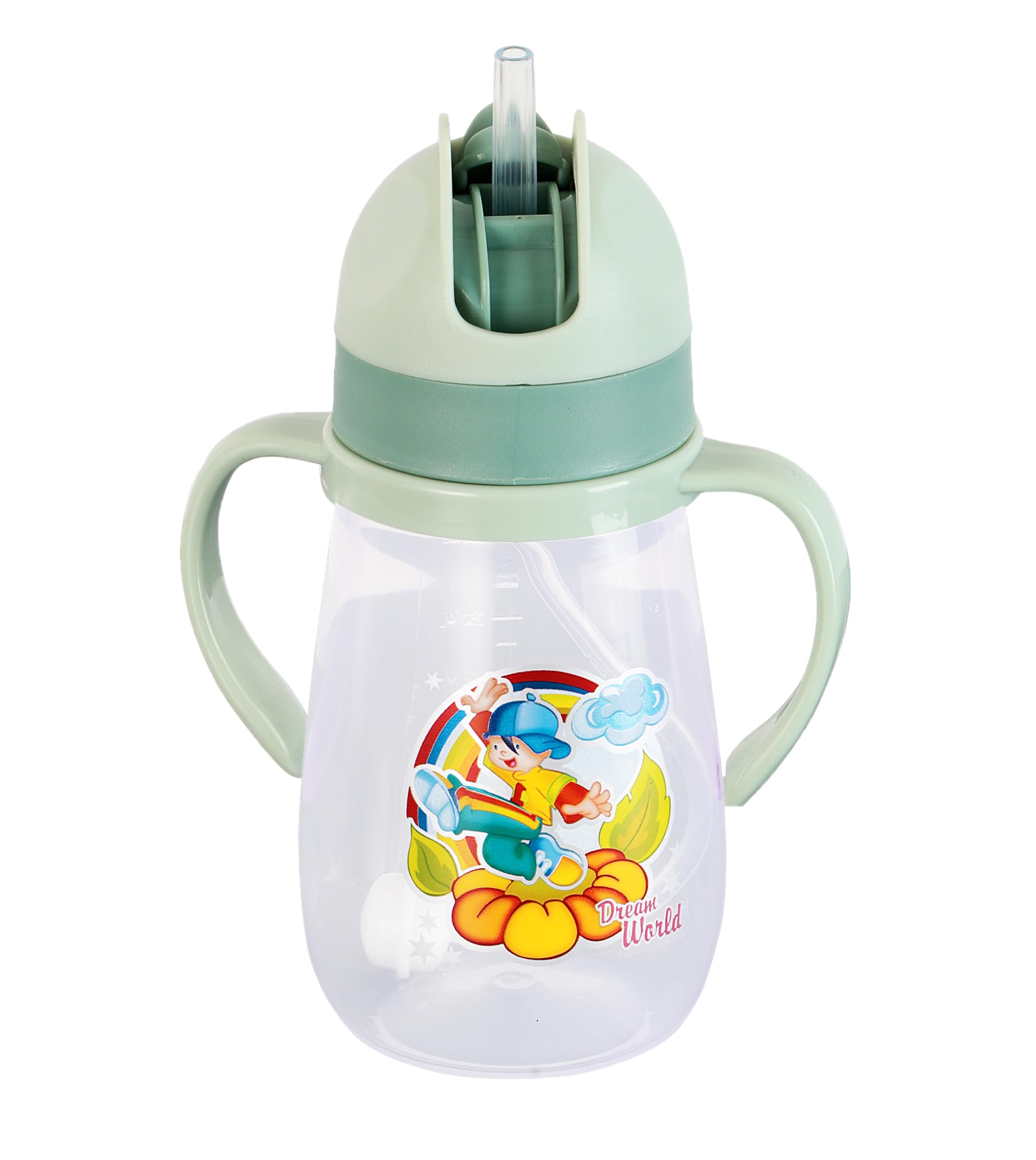 Spill-Proof Kids Water Bottle with Gravity Ball Straw & Handles - 350ML Transparent BPA-Free Sippy Cup for Toddlers | Perfect for School, Travel & Outdoor Activities (Green)
