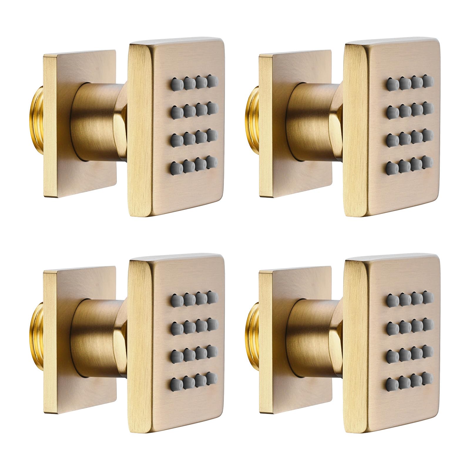 4PCS Square Shower Body Jet Sprayer - Brass Head Massage Jets for Spa & Relaxation - NPT 1/2