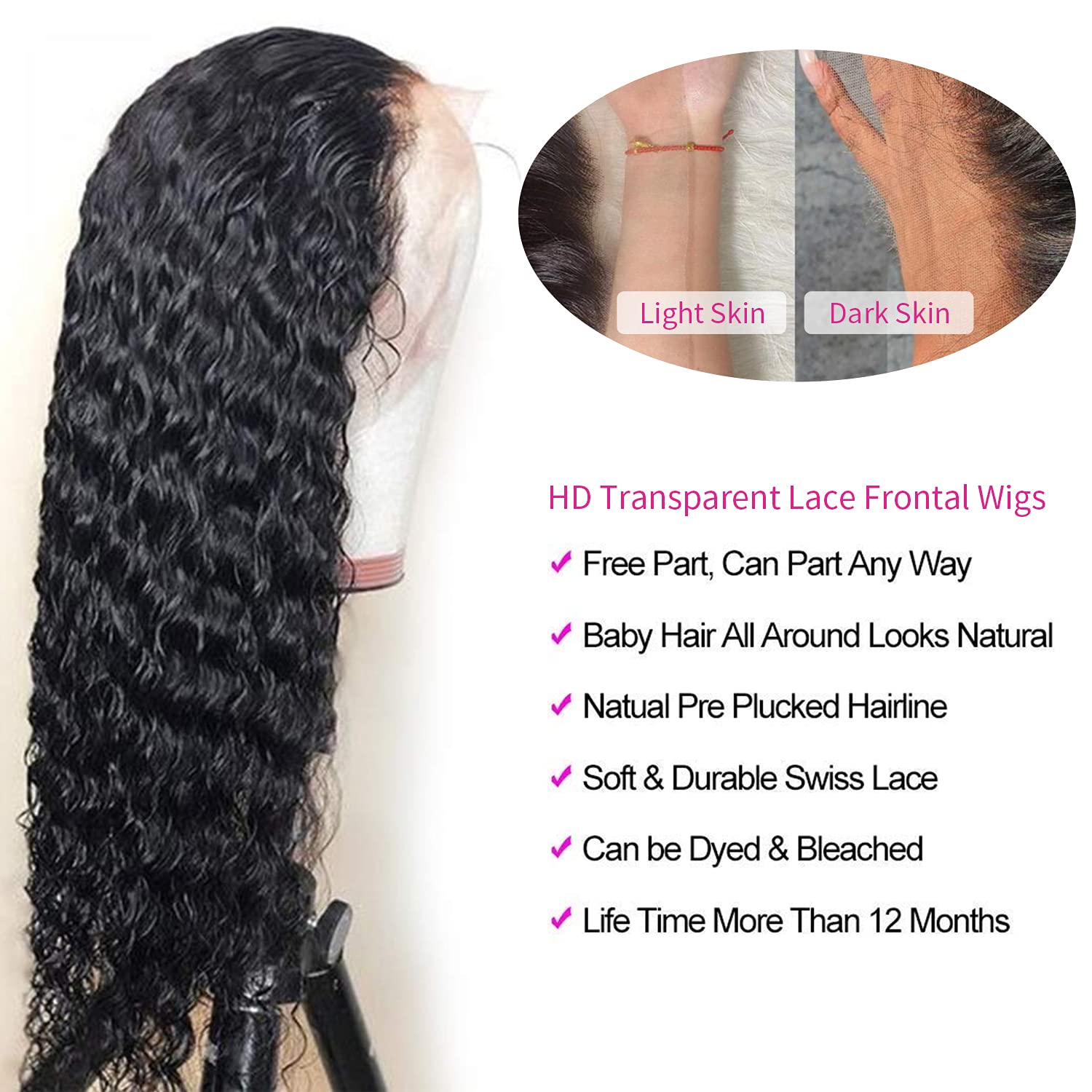 30 Inch Deep Wave Lace Front Wigs Human Hair - 13x4 HD Lace Frontal Brazilian Hair Wig with Pre-Plucked Curly Lace - 150% Density for Natural Look - Perfect for Daily Wear, Cosplay, and Special Occasions