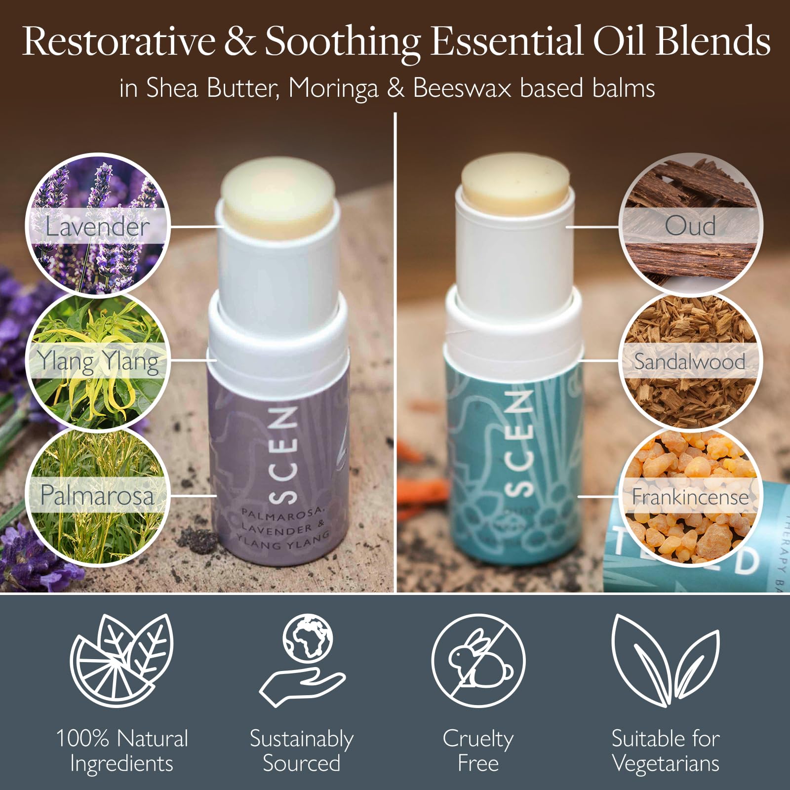 Scentered Aromatherapy Balm Stick Duo for Sleep & Meditation - Roll-On Essential Oil Blends with Oud, Lavender & Ylang Ylang - Natural Stress Relief & Relaxation - Perfect Aromatherapy Gift for Women - Use for Bedtime, Yoga & Travel