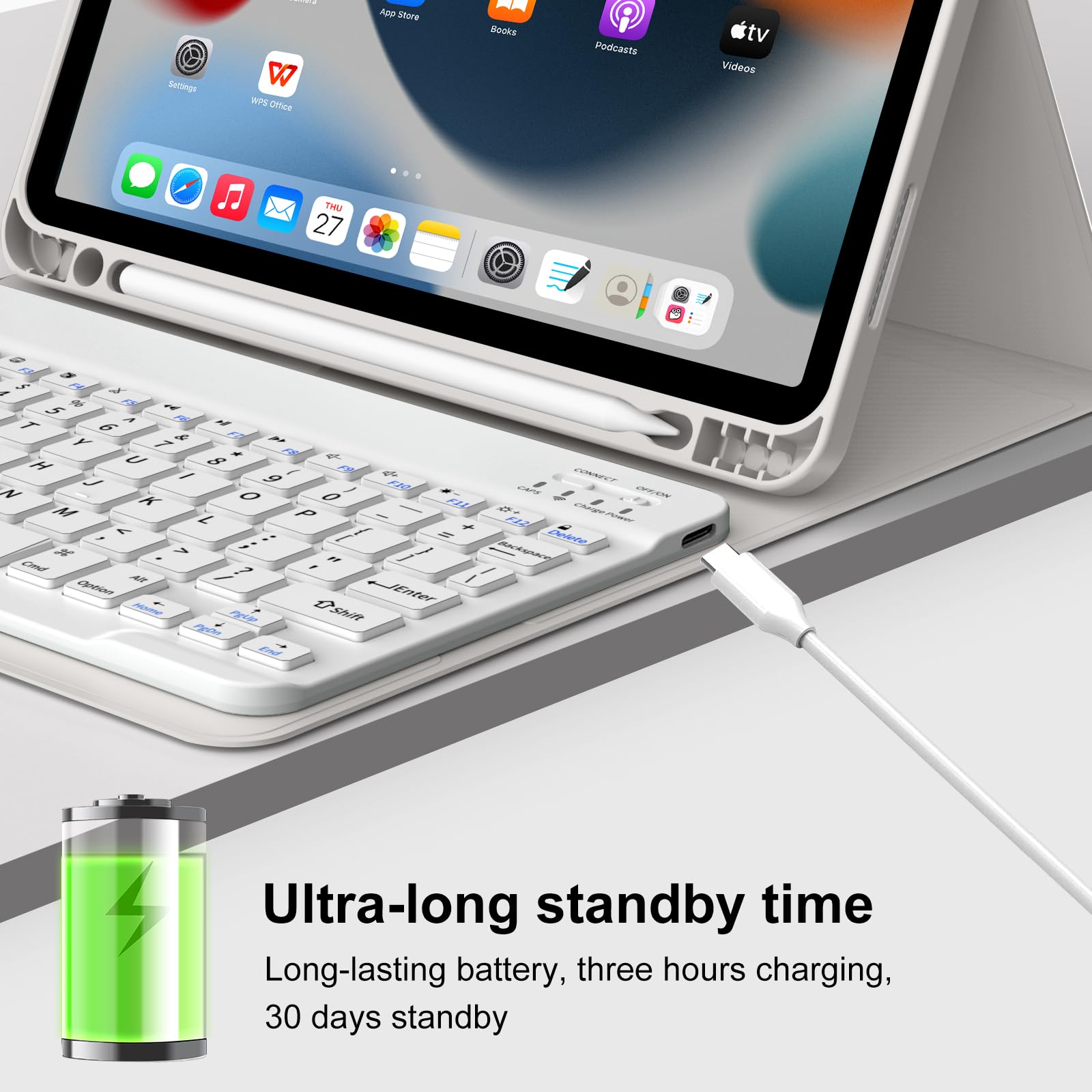 Kenke iPad Air 6th/5th/4th Gen Case with Bluetooth Keyboard (2024/2022/2020 11 & 10.9 Inch) - Detachable Wireless, Ultra Thin & Light, Left Side Pencil Holder, Auto Wake/Sleep - Perfect for Work, Study & Travel (Gray)