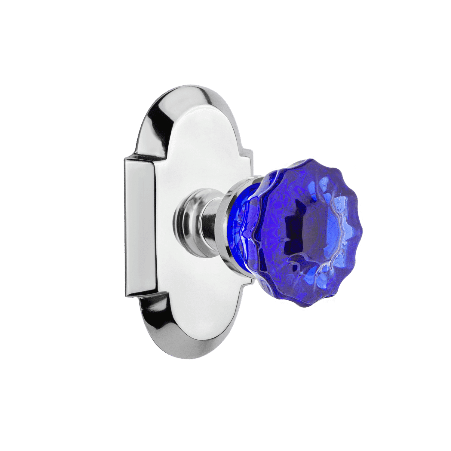 Vintage Cottage Short Plate with Cobalt Crystal Knob in Bright Chrome - Perfect for Kitchen Cabinets, Bathroom Drawers & Furniture Hardware Upgrade
