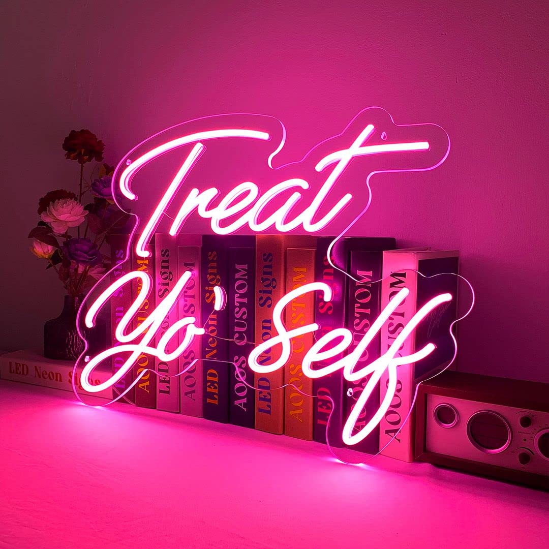 Treat Yo Self Neon Signs - Custom LED Wall Decor for Bedroom, Home, Wedding & Party | Aesthetic Room Lighting for Bathroom, Kitchen & More - Perfect for Home Decor, Events & Gifts