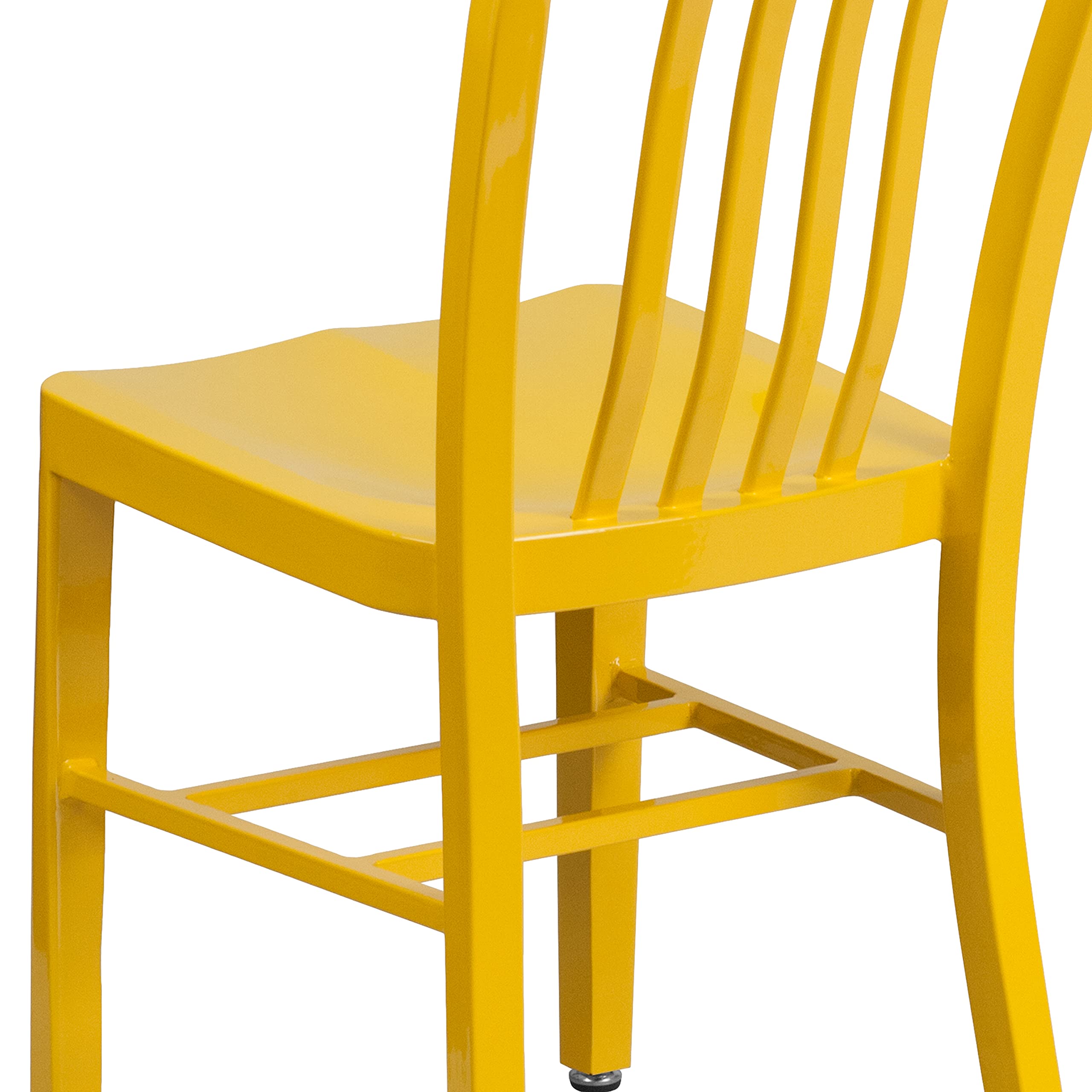 Merrick Lane Santorini Indoor Outdoor Dining Chair - Yellow Galvanized Steel Frame - 18 Inch Seat Height - Slatted Back Design - Perfect for Patio, Garden, and Dining Room Decor