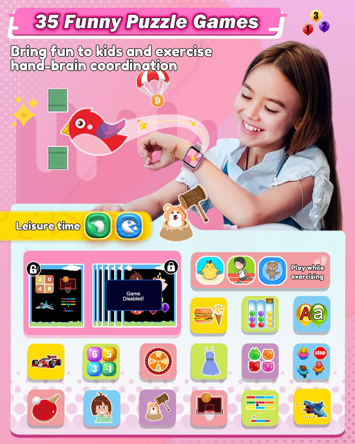 Smart Watch for Girls Age 6-10 - HD Touchscreen Kids Watch with Dual Camera, 35 Games & MP3 Player - Learning Card & Fun Toy for 5-9 Year Old Girls - Perfect Christmas & Birthday Gift for Outdoor Play & School Activities