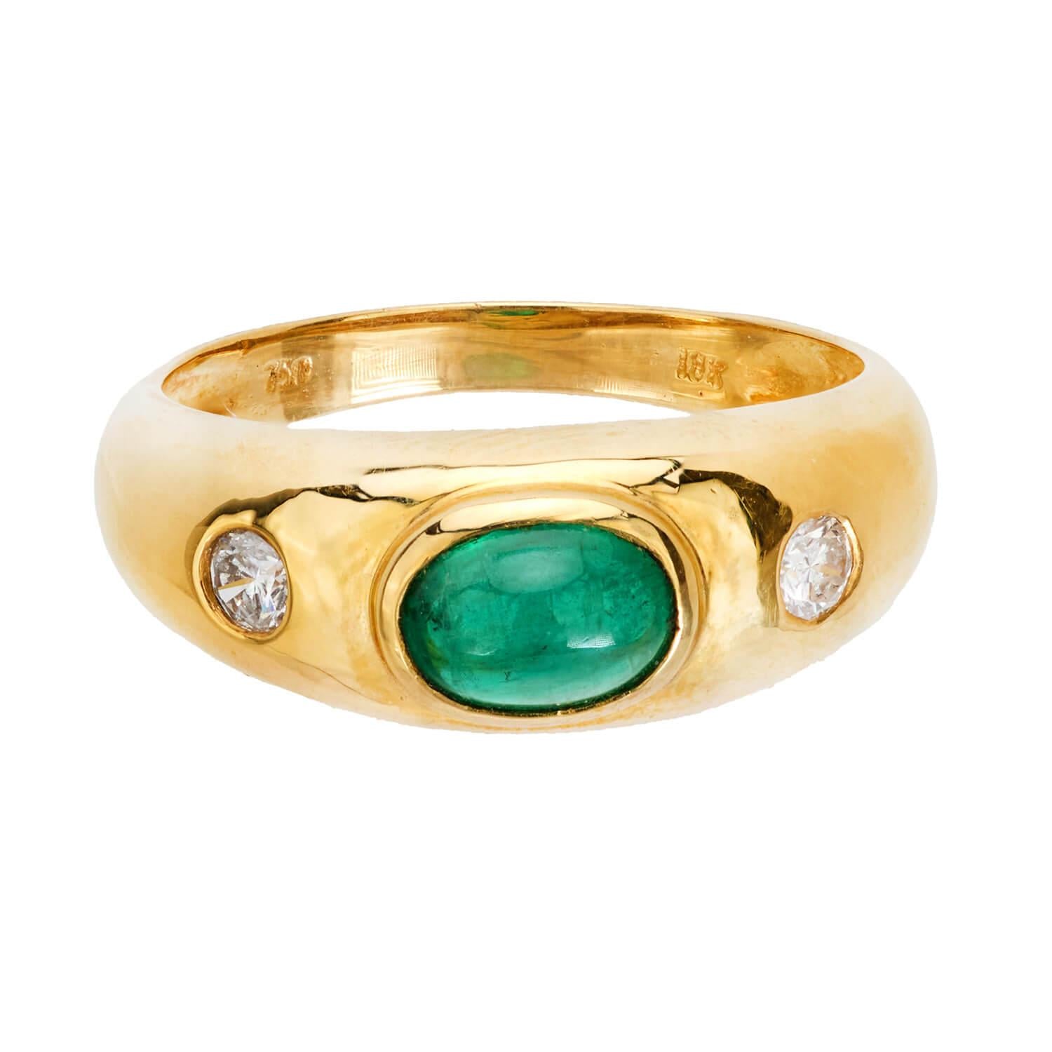 18K Gold Emerald and Diamond Three Stone Ring – Elegant Vintage Jewelry for Weddings, Anniversaries & Special Occasions