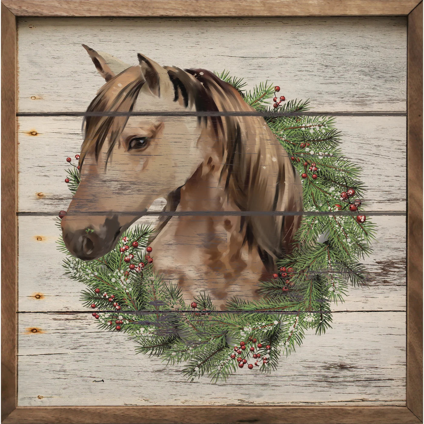 Horse Wreath Wood Framed Print - Elegant Equestrian Wall Art Decor for Home, Office & Stable | Perfect Gift for Horse Lovers