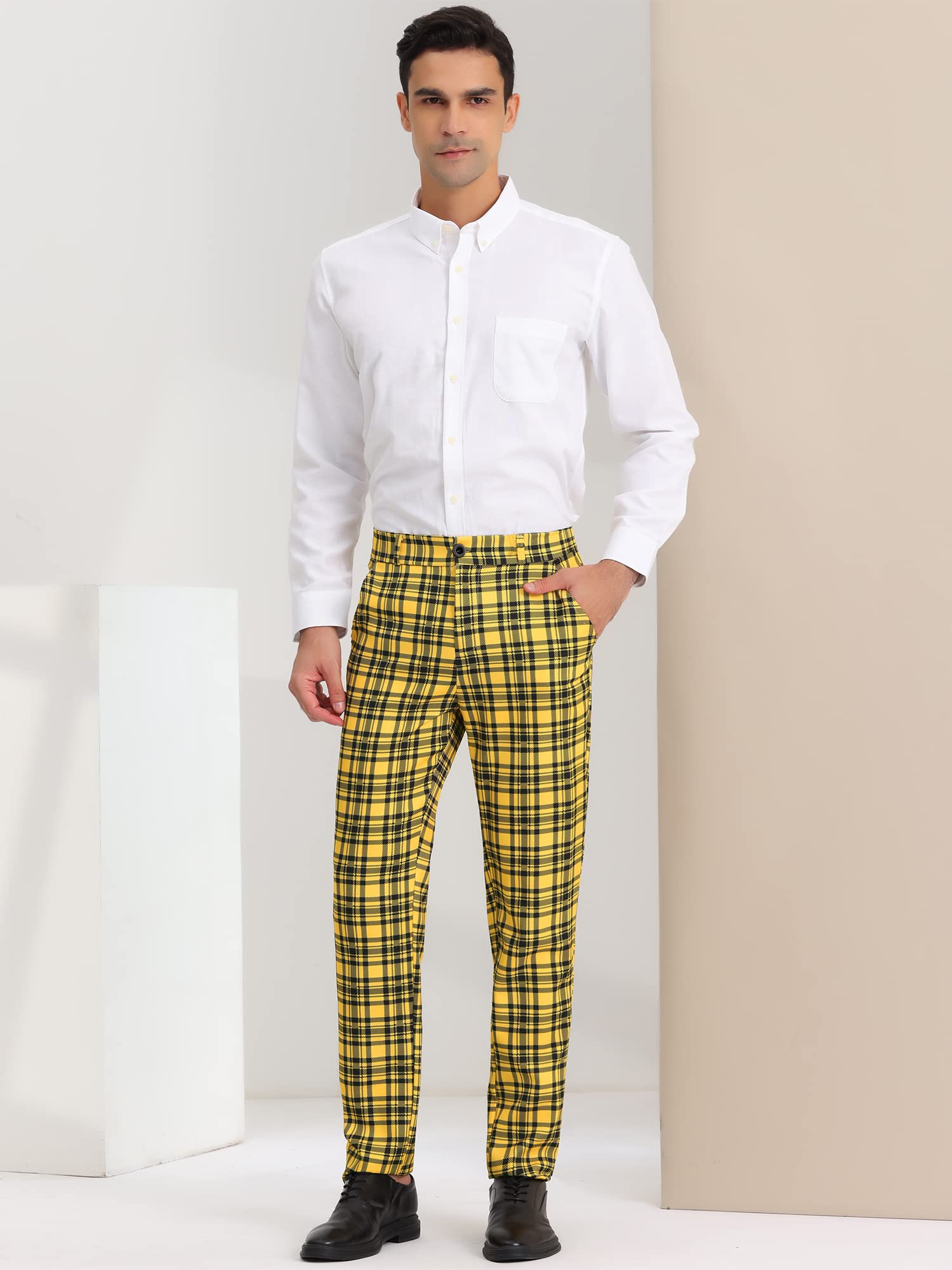 Lars Amadeus Men's Checkered Dress Pants - Flat Front Regular Fit Plaid Slacks for Work, Prom & Business Casual | Office, Wedding & Formal Occasions