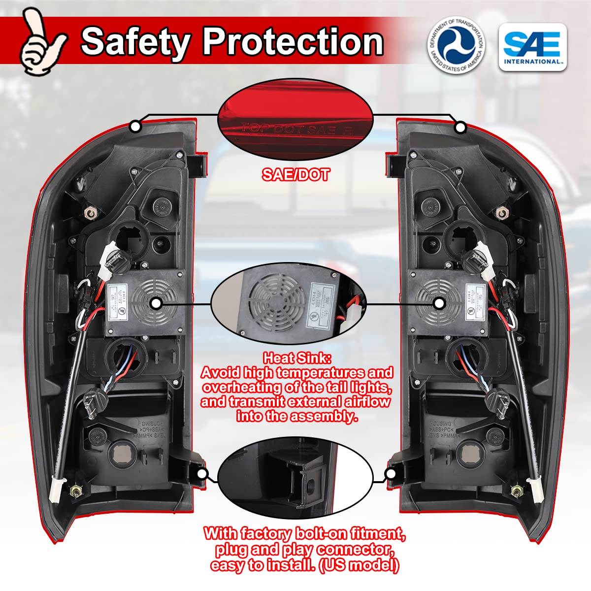 Nixon Offroad LED Tail Lights for Toyota Tacoma 2016-2023 - Chrome Housing with Red Lens - Direct Replacement Rear Lamps Assembly (1 Pair) - Perfect for Off-Roading, Night Driving & Truck Customization
