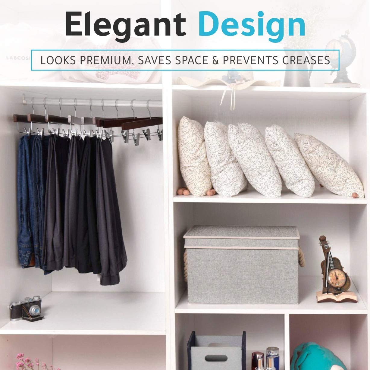 Premium 100-Pack Wooden Pants Hangers with Swivel Hooks - Adjustable Clip for Skirts, Pants, Shorts & Slacks - Durable Walnut Finish & Chrome Hooks - Space-Saving Closet Organization Solution for Home, Retail Stores & Dry Cleaners