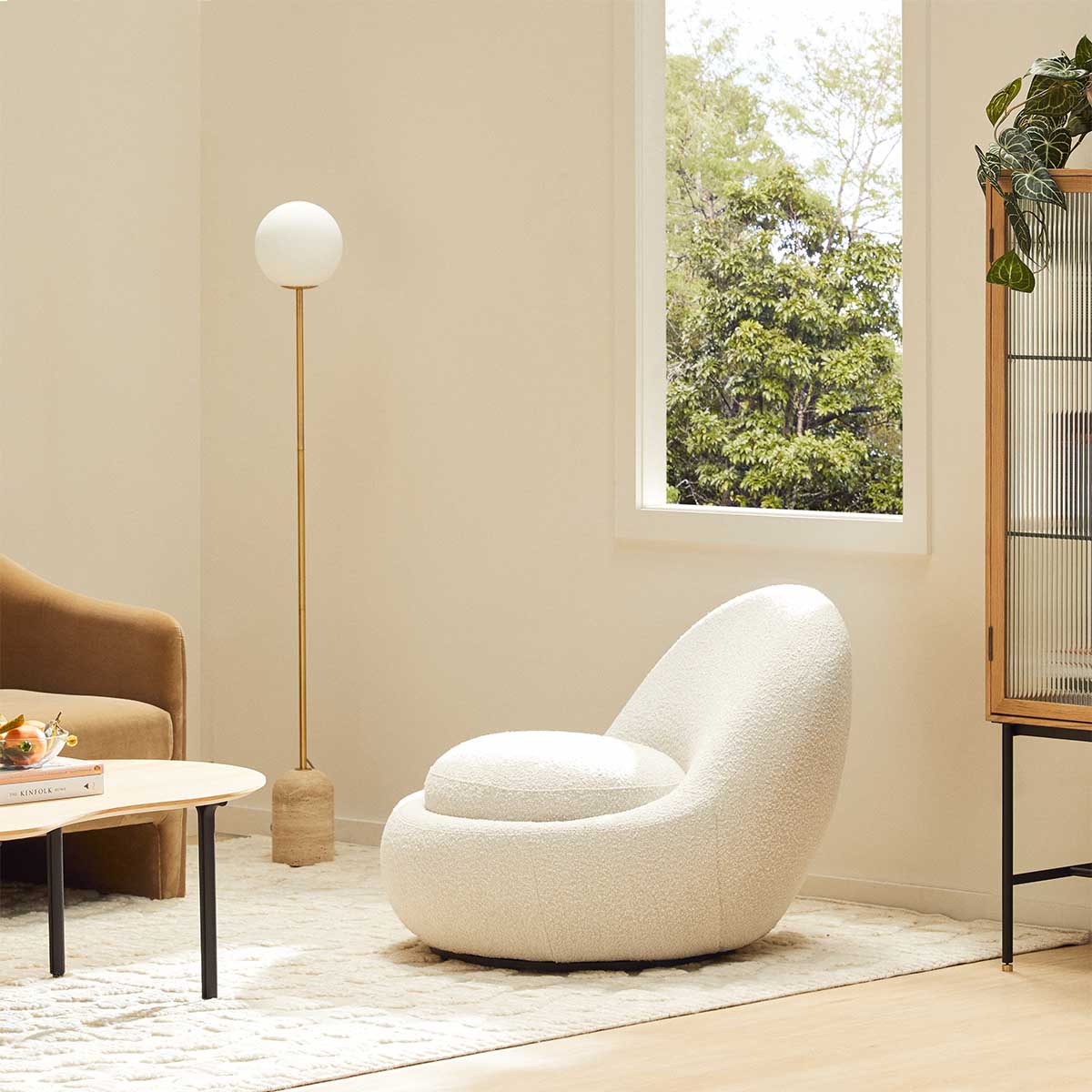 Babette Boucle Swivel Armchair - Modern Velvet Upholstered Accent Chair with 360° Rotation for Living Room, Bedroom, or Office