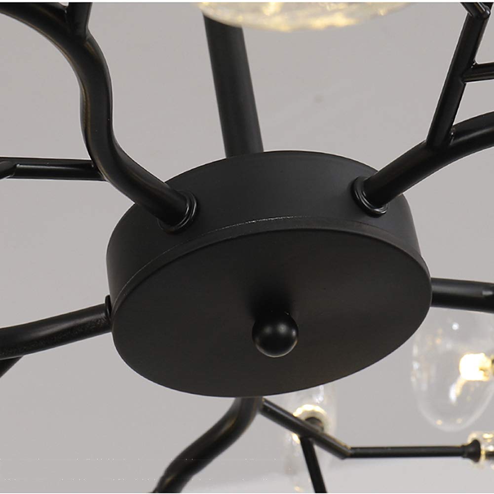 54-Lights Adjustable Black Metal Industrial Sputnik Chandelier with Chrome Finish & Lollipop Glass Shades - Modern Ceiling Light for Kitchen, Dining Room, Bar or Living Room Decor
