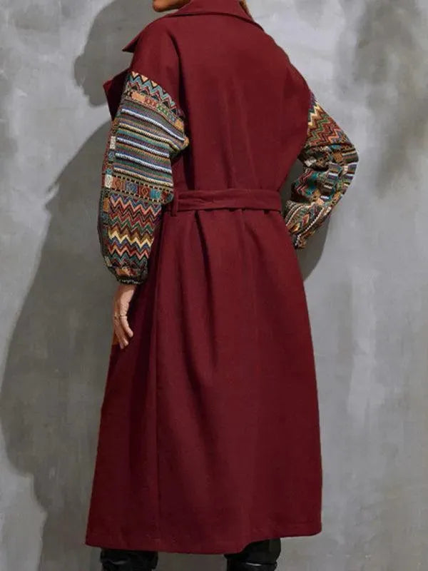 Women's Wool Lapel Coat - Loose Fit Long Trench Coat for Fall & Winter - Elegant Outerwear for Office, Dating & Casual Wear