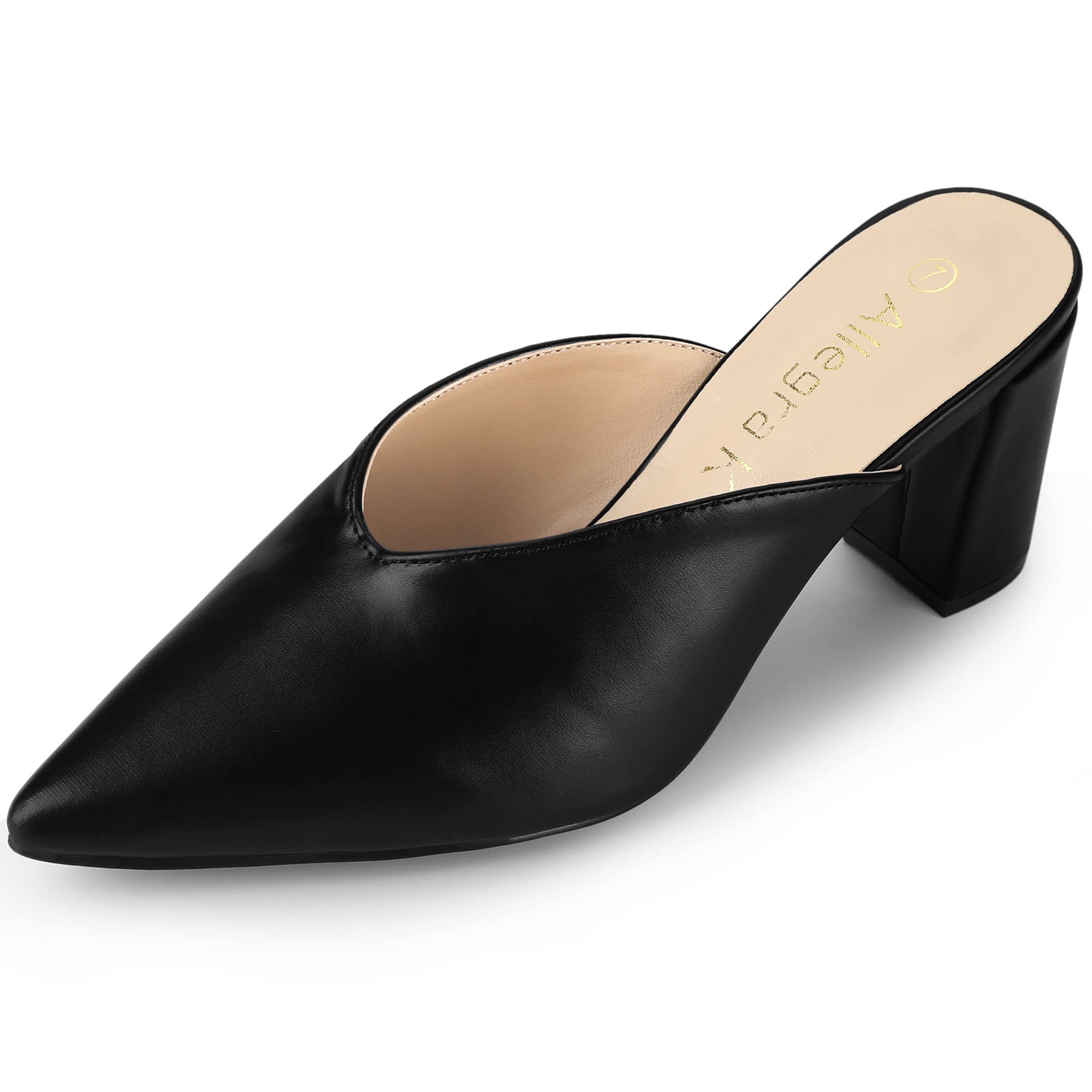 Allegra K Women's Pointed Toe Chunky Heel Slide Mules - Comfortable Dressy Sandals for Work, Party & Summer Outfits