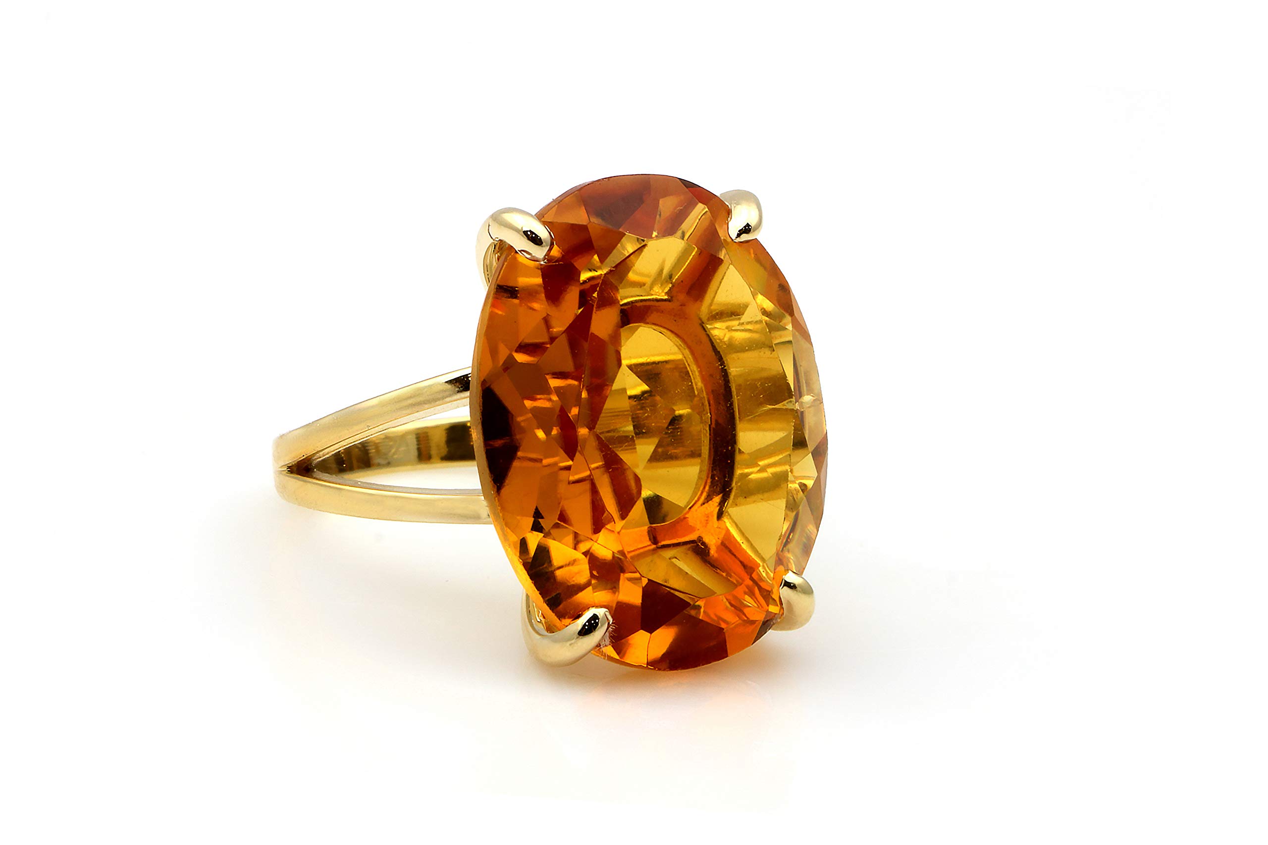 14K Gold Oval Citrine Ring for Women - Elegant Vibrant Citrine Jewelry, Fashion & Bridal Gift - Choose Size & Finish - Comes with Fancy Gift Box - Perfect for Weddings, Anniversaries & Special Occasions