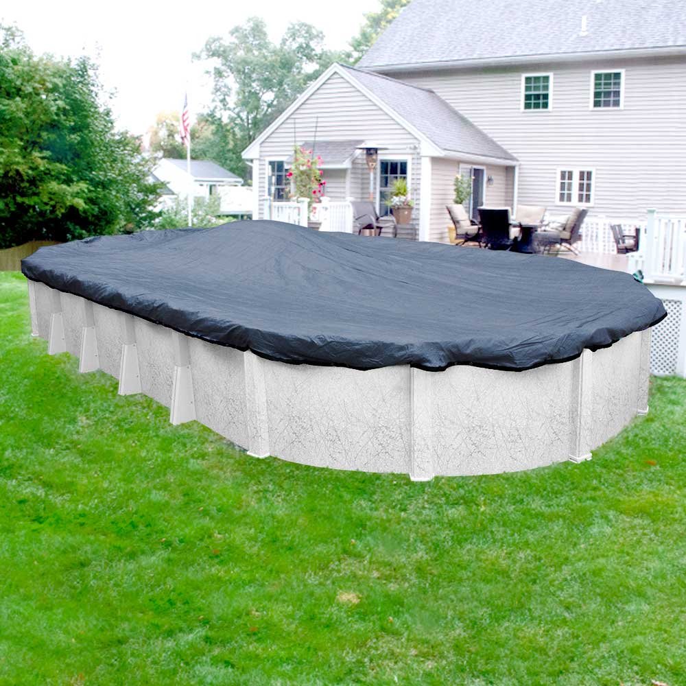 Pool Mate 421625-4-PM Extreme-Mesh Winter Oval Above-Ground Pool Cover, 16 x 25 Feet, Heavy Duty, 4-Pack, XL Blue - Perfect for Winter Protection & Debris Prevention for Above Ground Pools