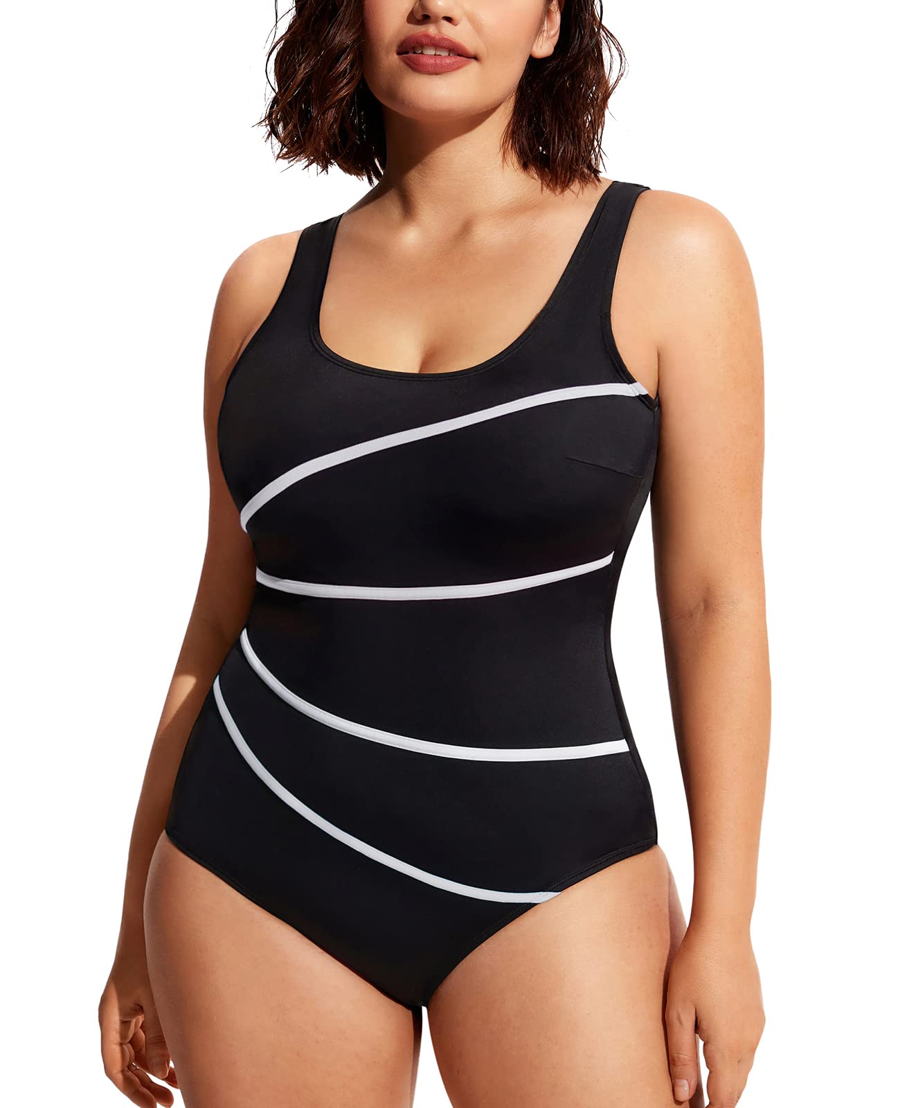 DELIMIRA Plus Size Striped One Piece Swimsuit for Women - Beach & Pool Wear