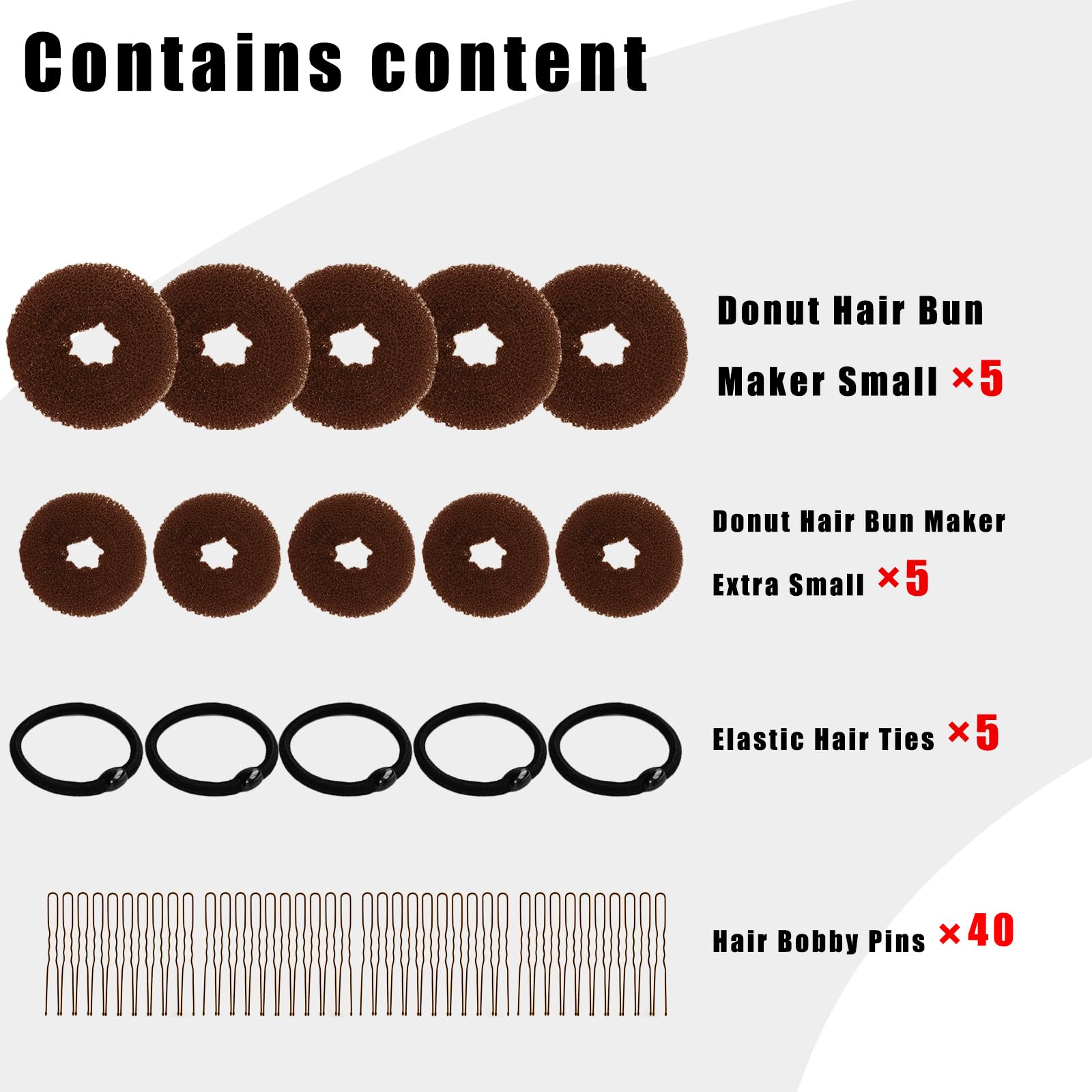 10 Pcs Hair Bun Maker Set - Donut Bun Maker for Women & Kids (5 Medium & 5 Small) with Elastic Hair Ties & Hair Pins - Light Brown - Perfect for Ballet, Dance, Work & Everyday Hairstyles