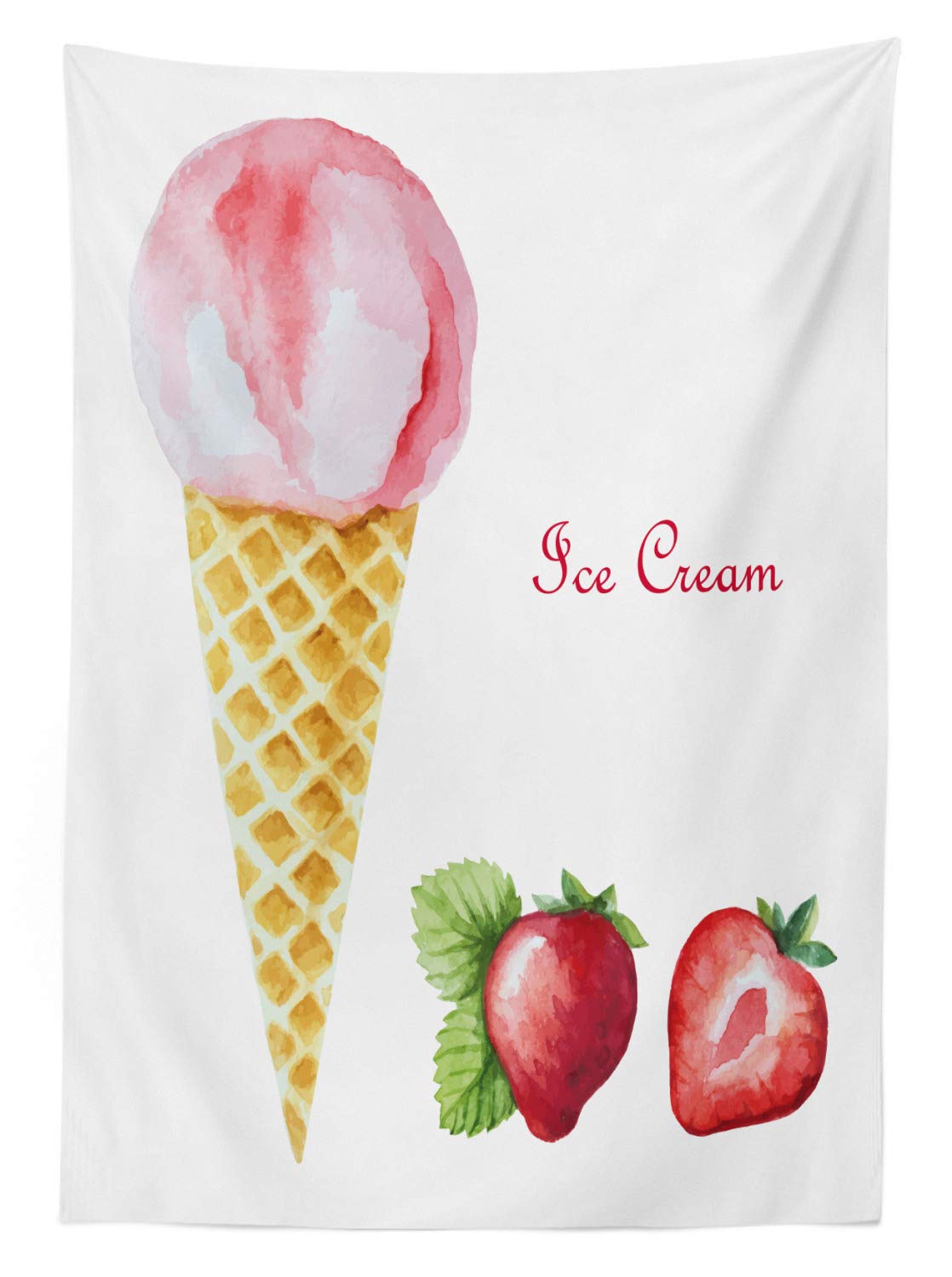 Ambesonne Watercolor Strawberry Ice Cream Print Outdoor Tablecloth - Washable Picnic Table Cover 58