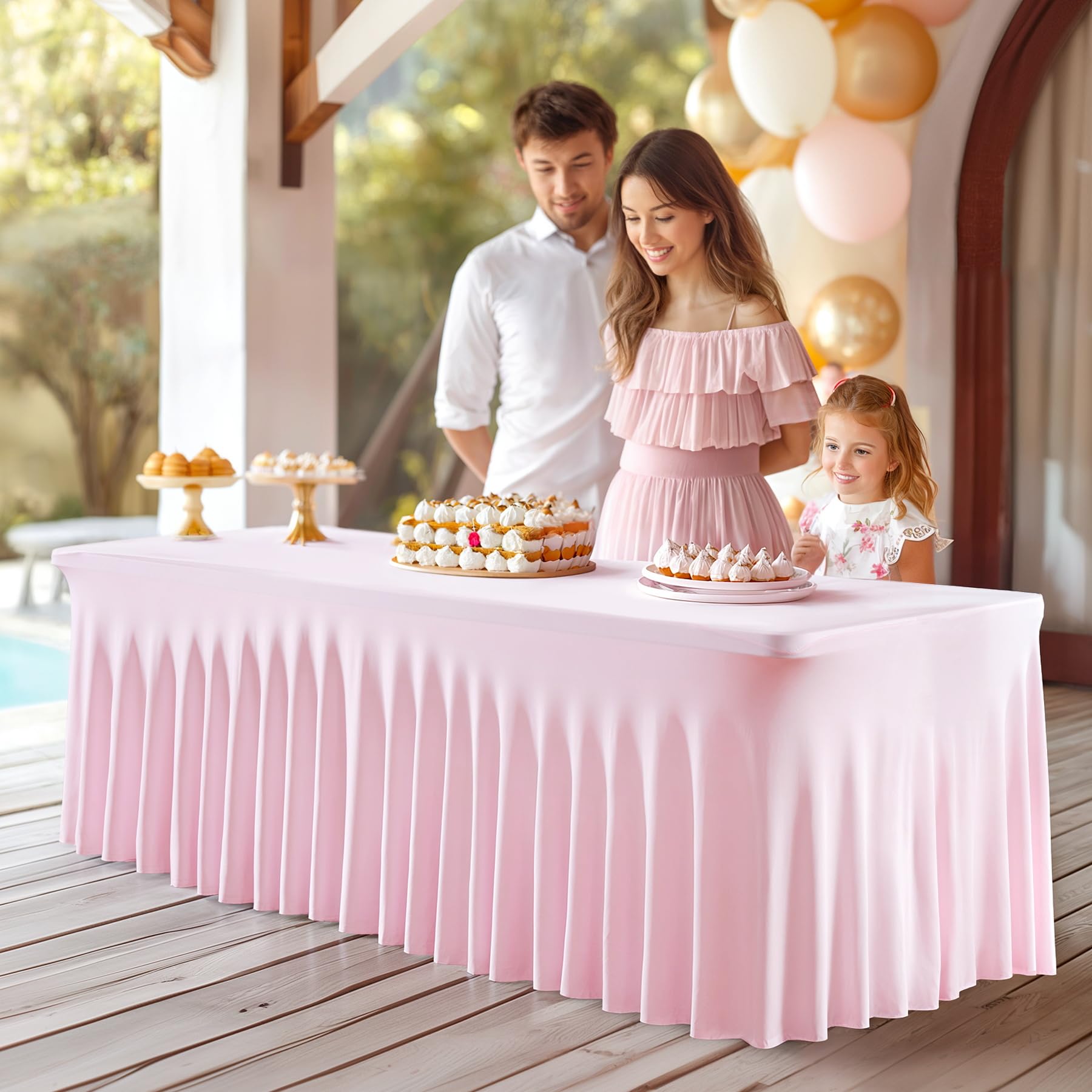 Pink Spandex Table Skirt for 4ft Rectangle Folding Tables - Stretchable Table Cover with Elastic Hem for Banquets, Weddings & Party Decorations