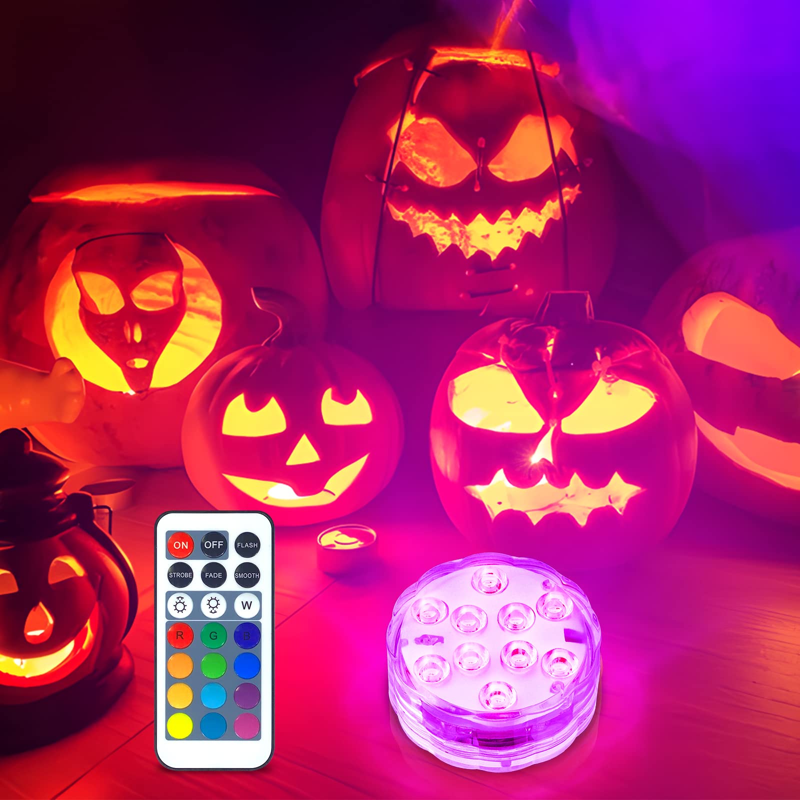Creatrek RGB LED Submersible Lights with Remote Control - Waterproof Underwater Lights for Aquarium, Pond, Pool | Perfect for Party, Wedding, Halloween & Christmas Decorations (1-Pack)