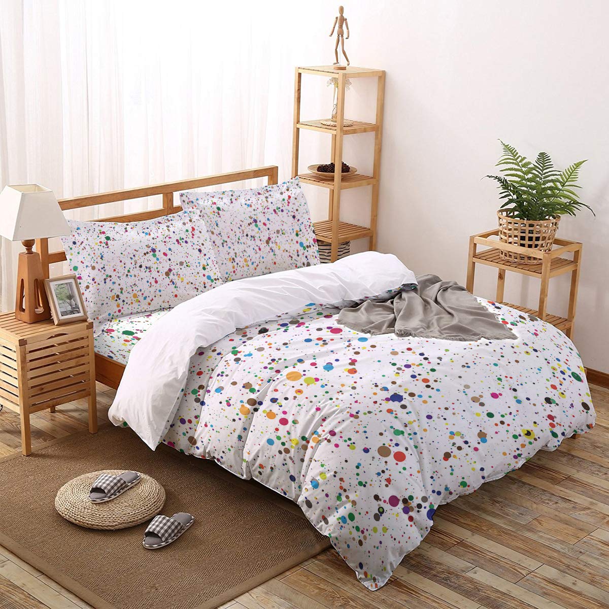 Luxury 4-Piece Twin Size Bedding Set - Super Soft Polka Dot Duvet Cover & Pillowcases with Watercolor Splash Design | Perfect for Kids Rooms, Guest Bedrooms & Cozy Home Decor