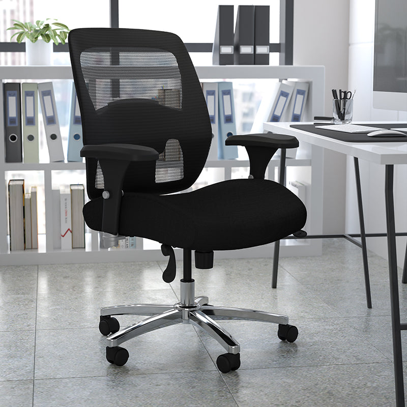 Hercules Series 24/7 Heavy Duty Big & Tall 500 lb Capacity Black Mesh Executive Office Chair with Ergonomic Lumbar Support & Ratchet Back - Perfect for Long Work Hours, Gaming, and Home Office Use