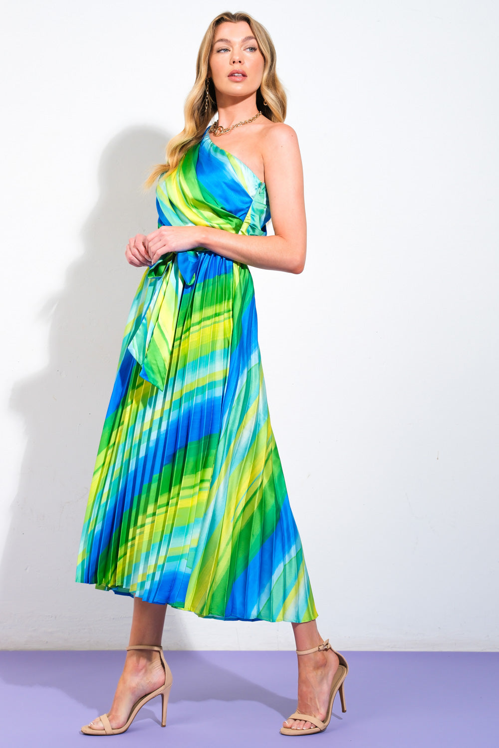 Exuberant Elegance One Shoulder Midi Dress - Perfect for Cocktail Parties, Weddings & Evening Events