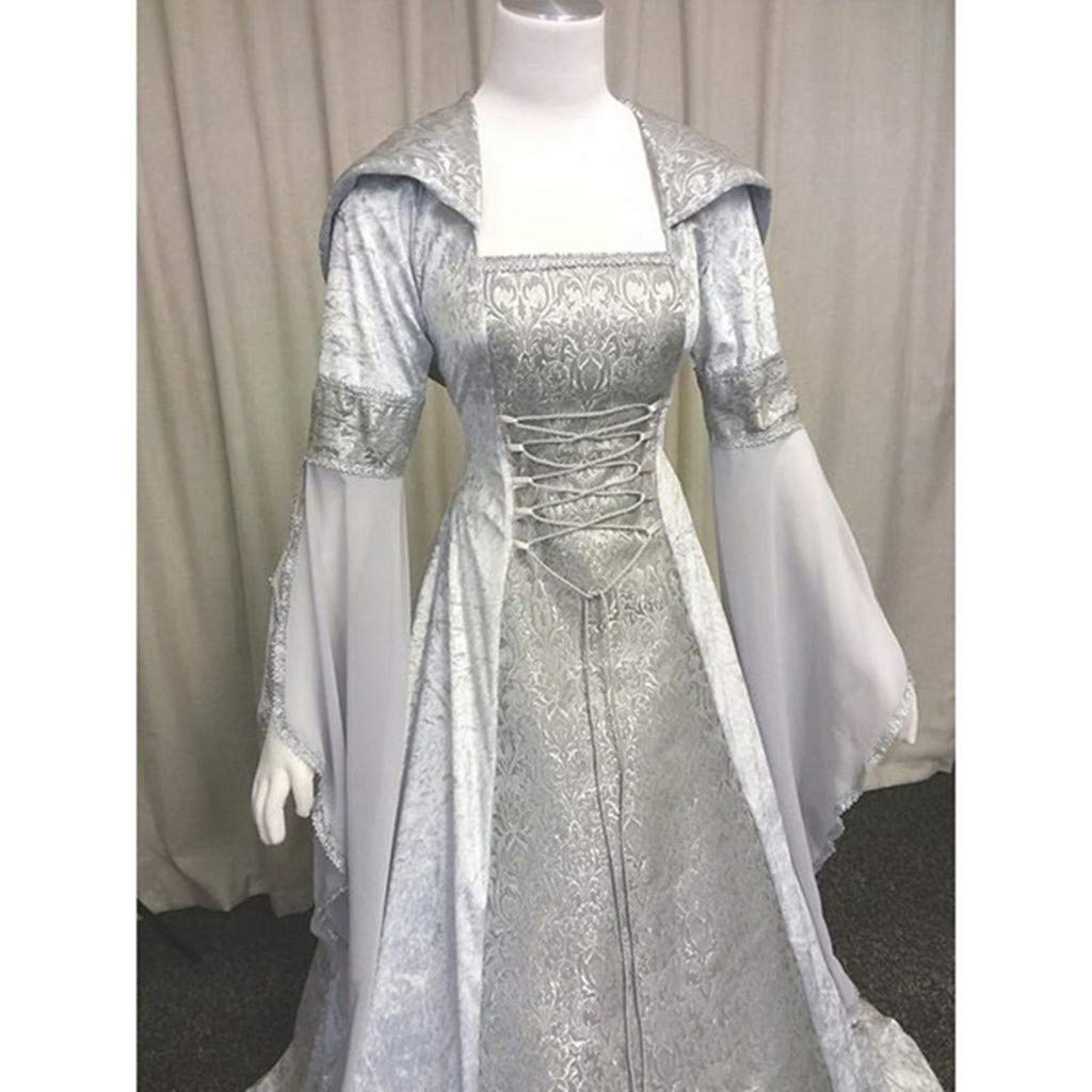 Medieval Women's Dress - Long Sleeve Hooded Floor Length Costume for Renaissance Faire, LARP, Cosplay & Halloween